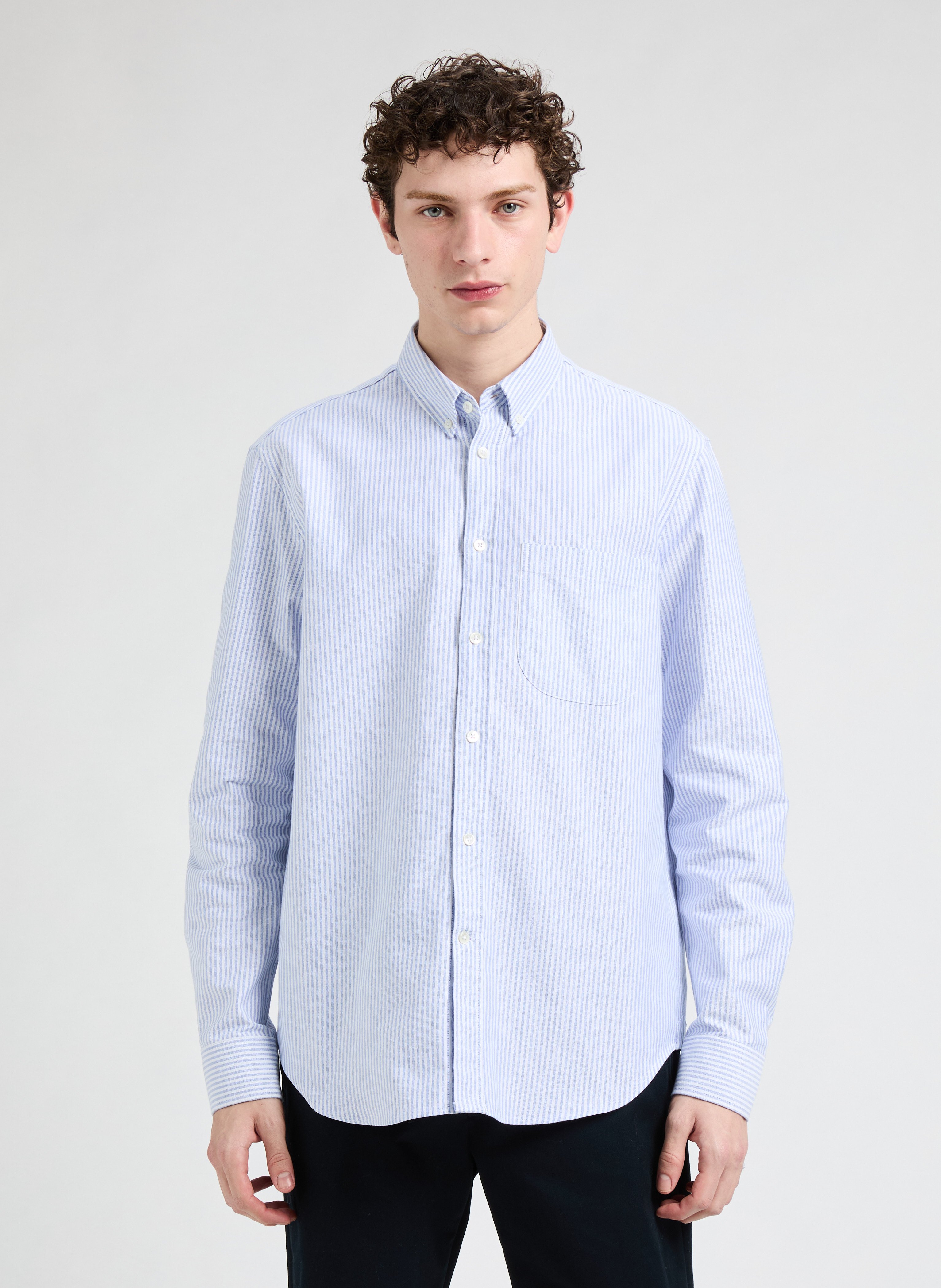 Striped euray shirt with American collar in euray cotton SAISON 1865 Blue