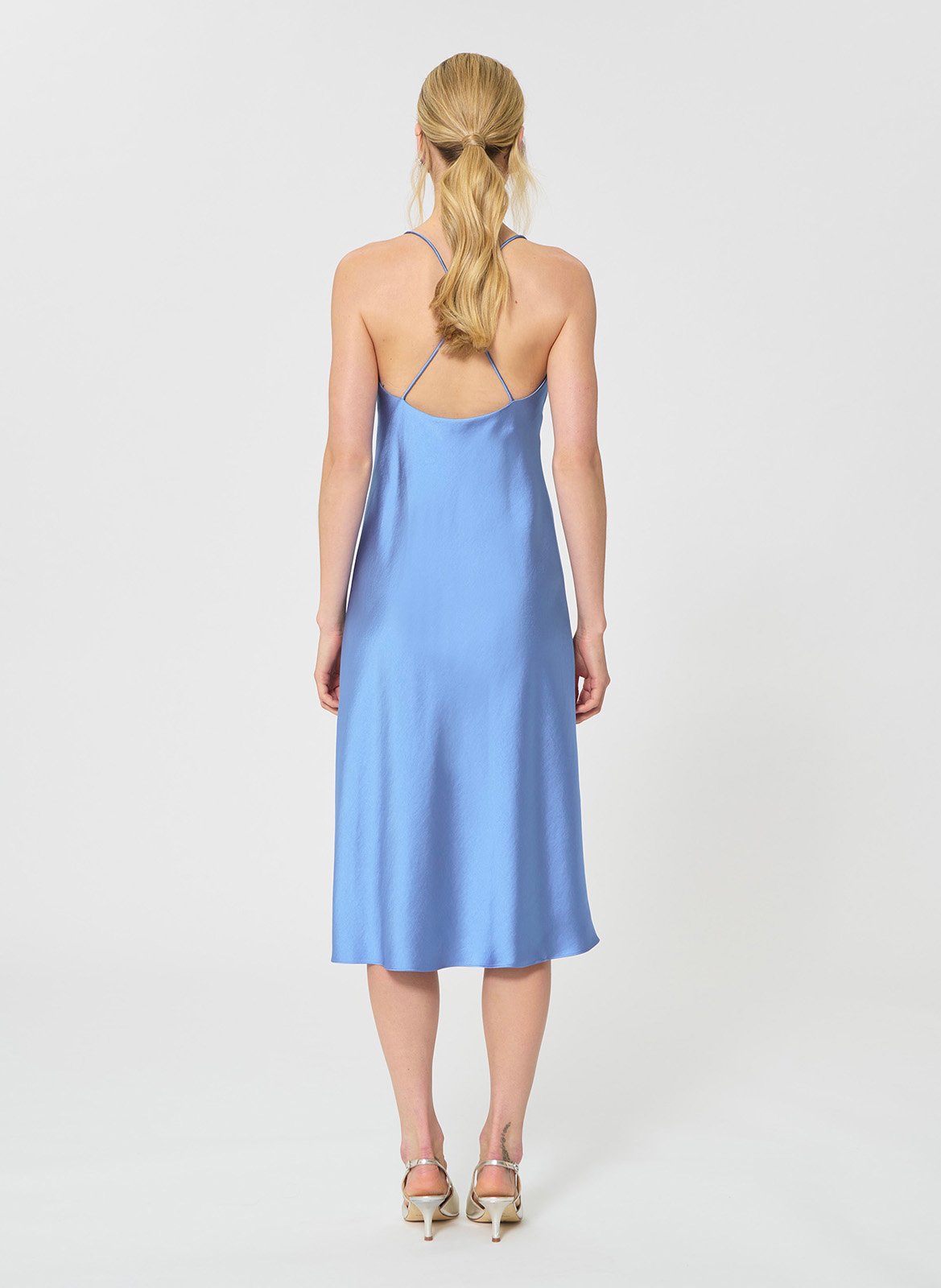 Satin midi dress with thin straps TARA JARMON Blue