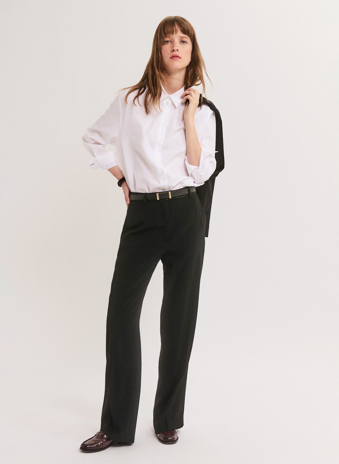 Plain high-waisted straight-cut pants PABLO Black