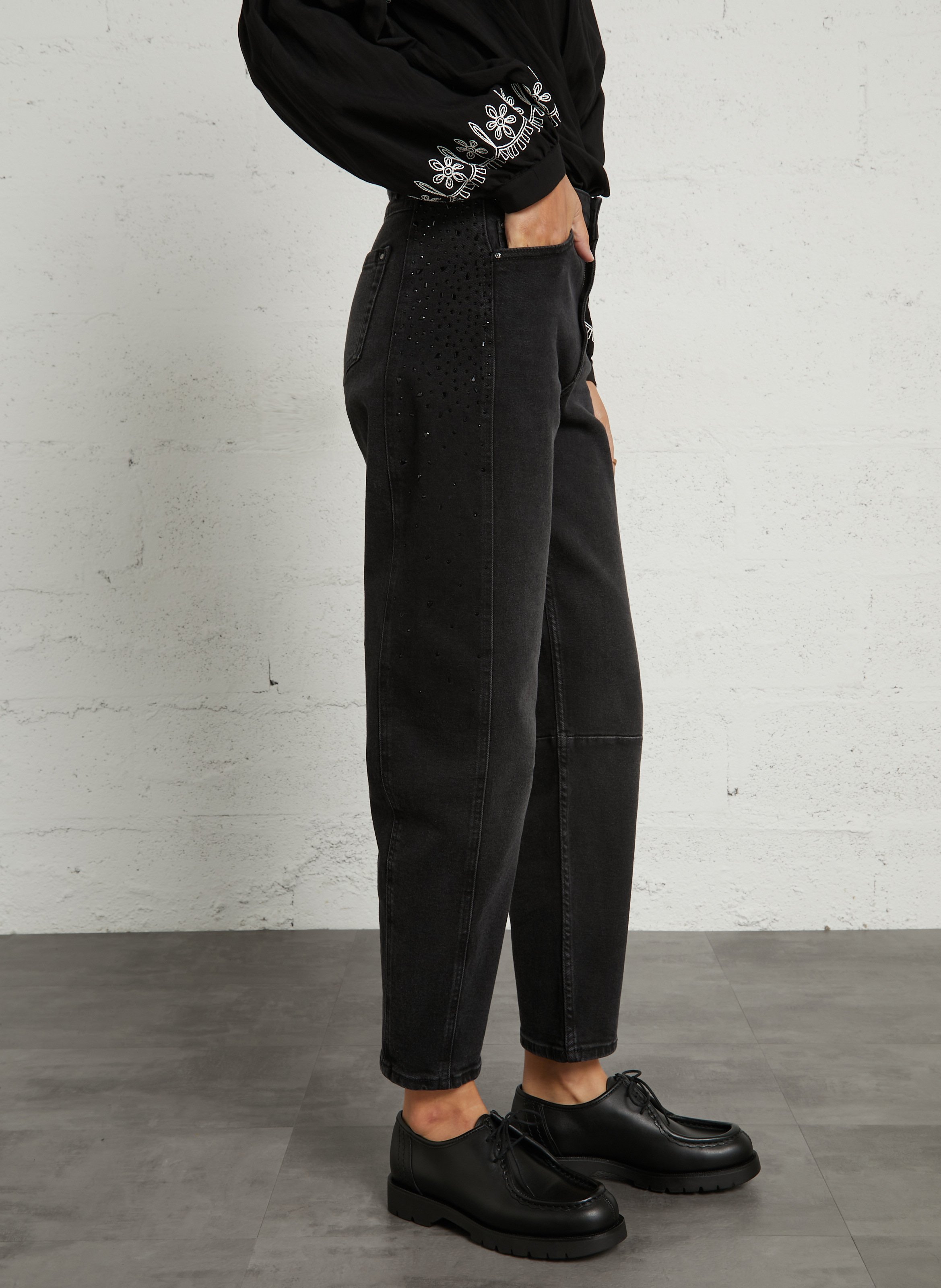 Slim jeans with rhinestones in mixed cotton MAISON 123 Black