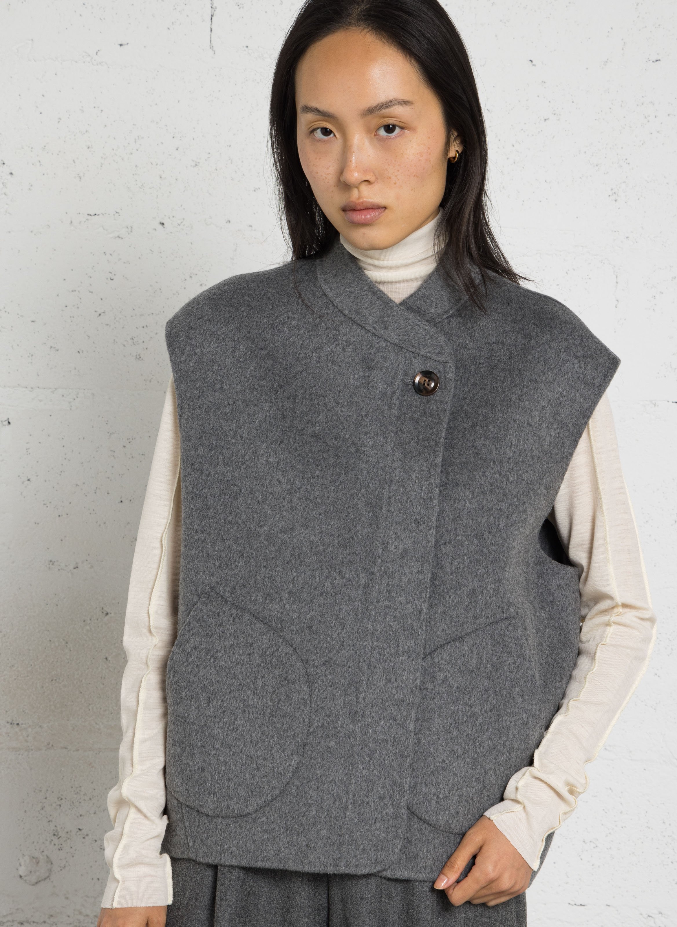 Short high-neck wool blend jacket SOEUR Grey
