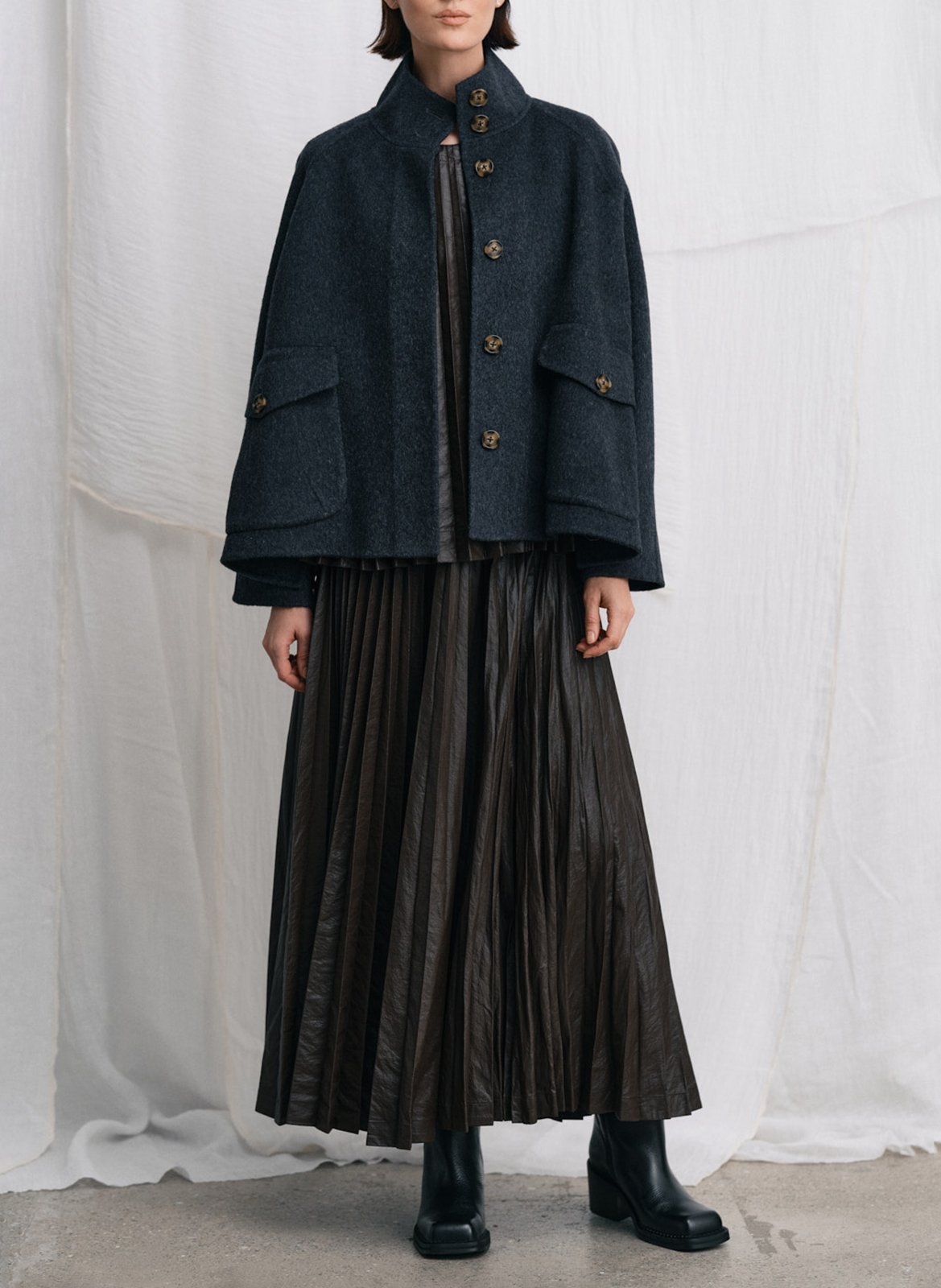 Veste ample boutonnée en laine RABENS SALONER Argent