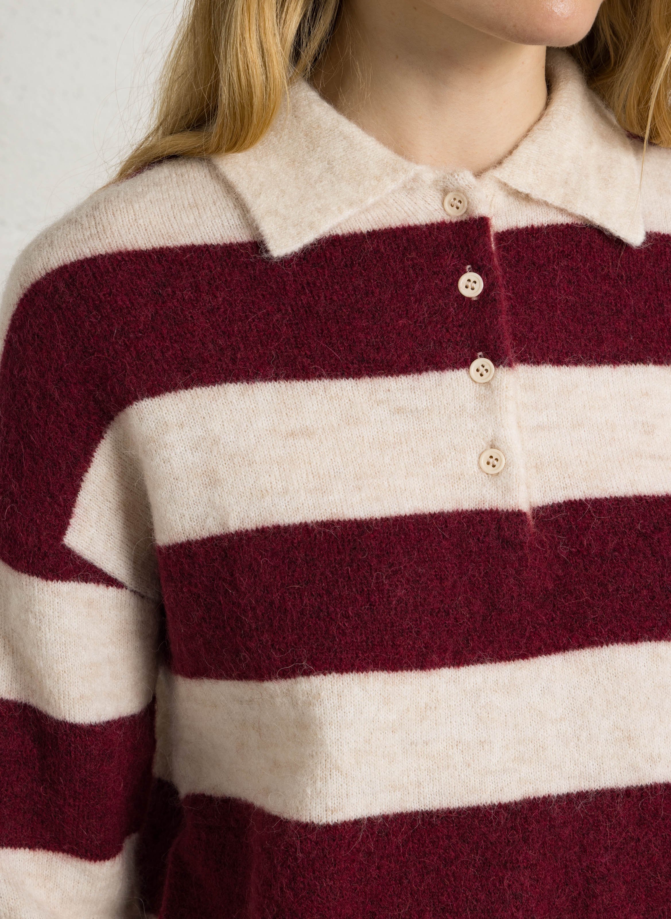 Rechte pull met klassieke kraag en strepen in wolmix SUD EXPRESS Beige