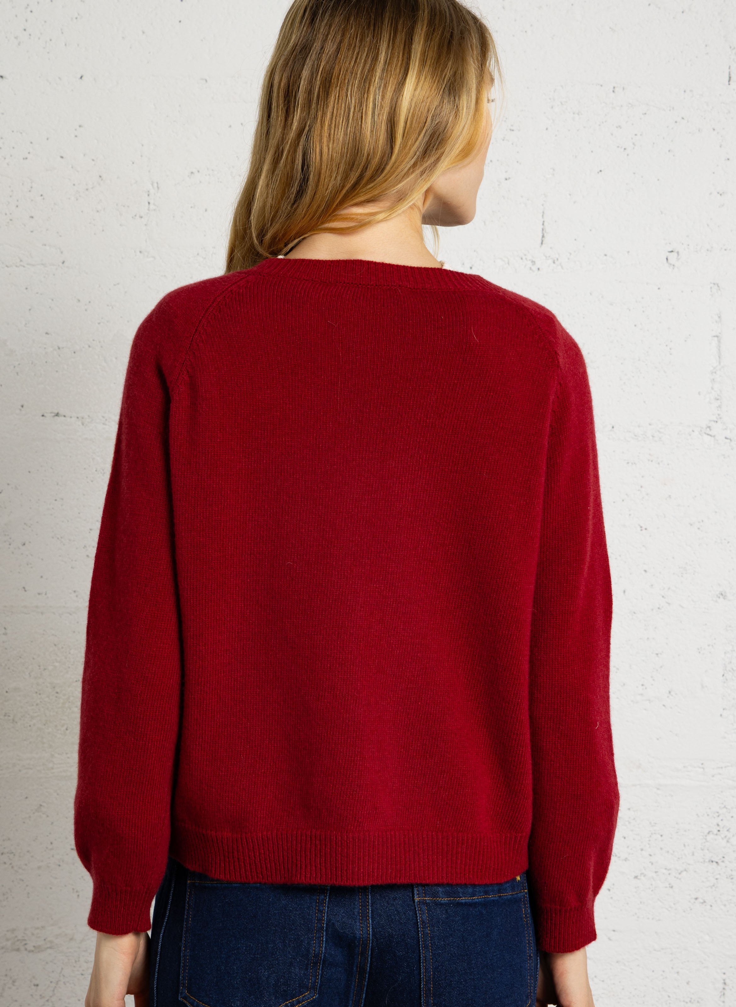 Straight round-neck merino wool cardigan SUZIE WINKLE Red