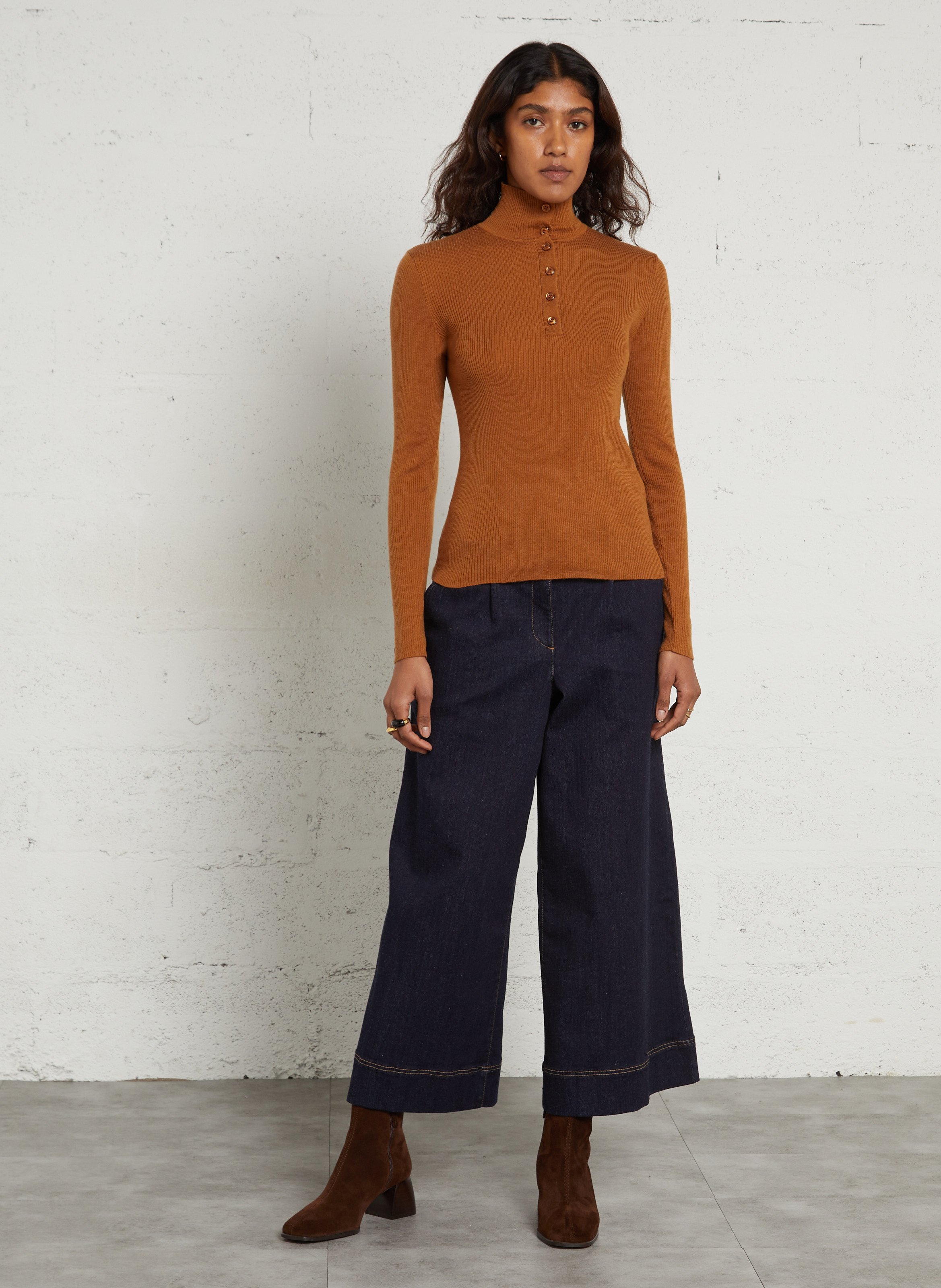 Pull cintré col montant boutonné MAISON 123 Doré