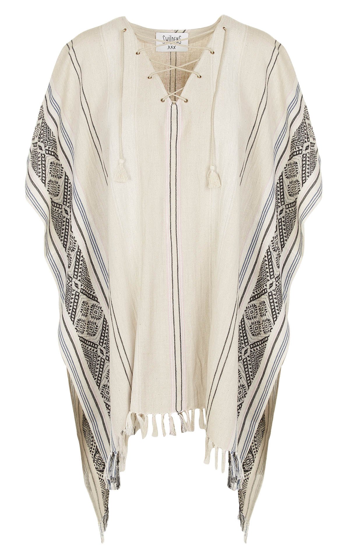 Poncho rayé en coton SWILDENS Beige