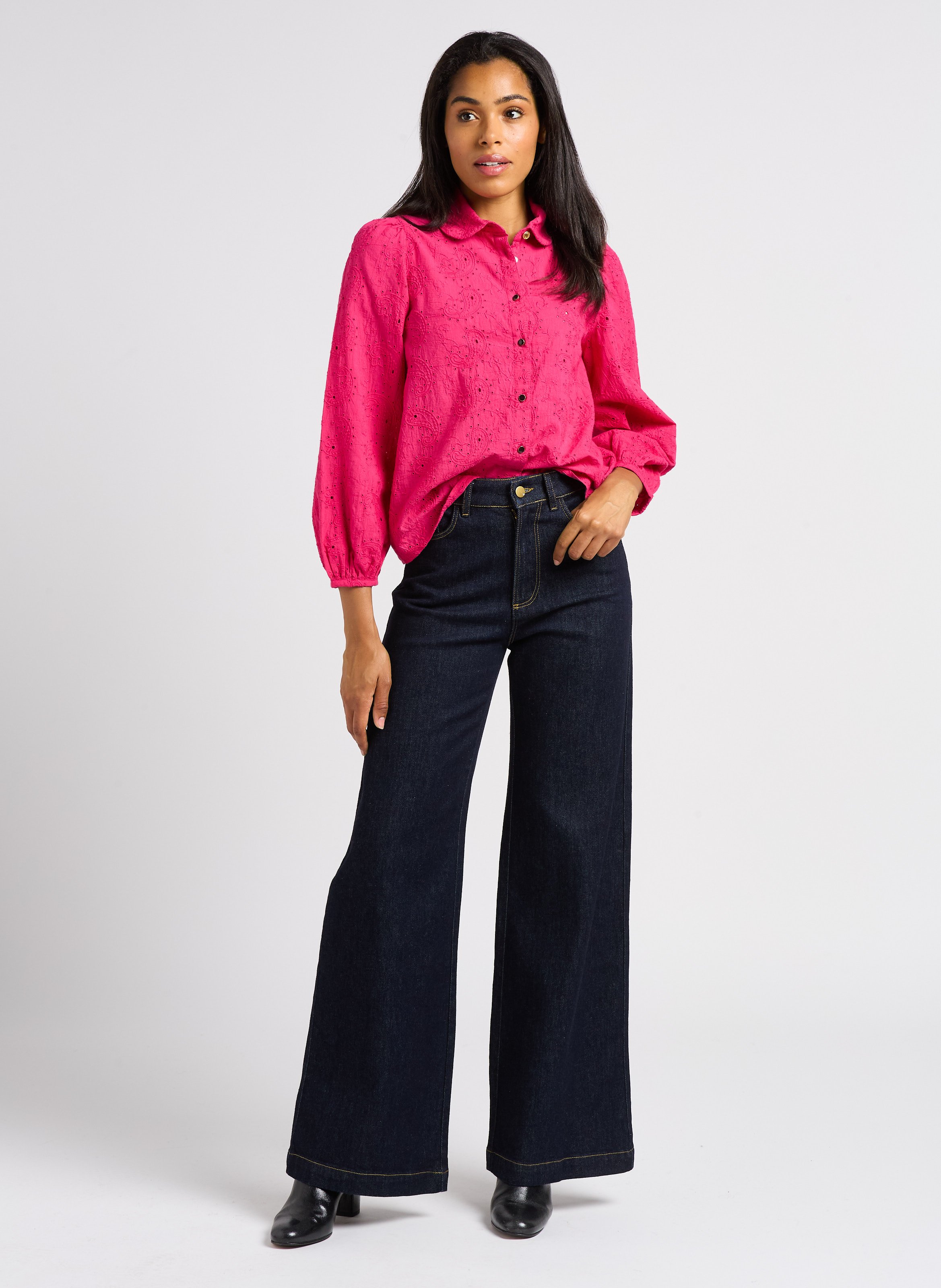 Jean large taille haute en coton I CODE Bleu