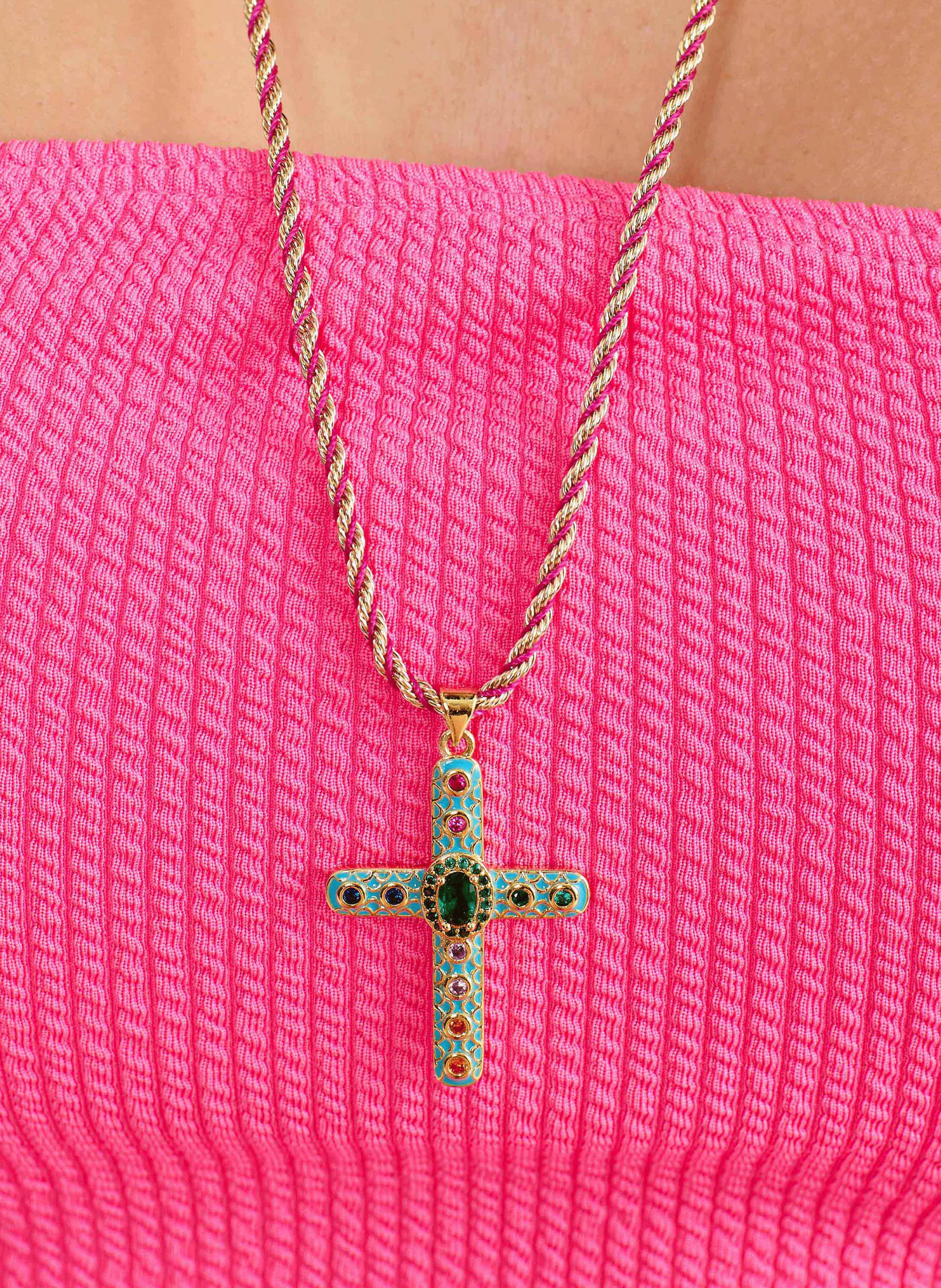 Chain necklace with colorful cord and pendant HIPANEMA Green