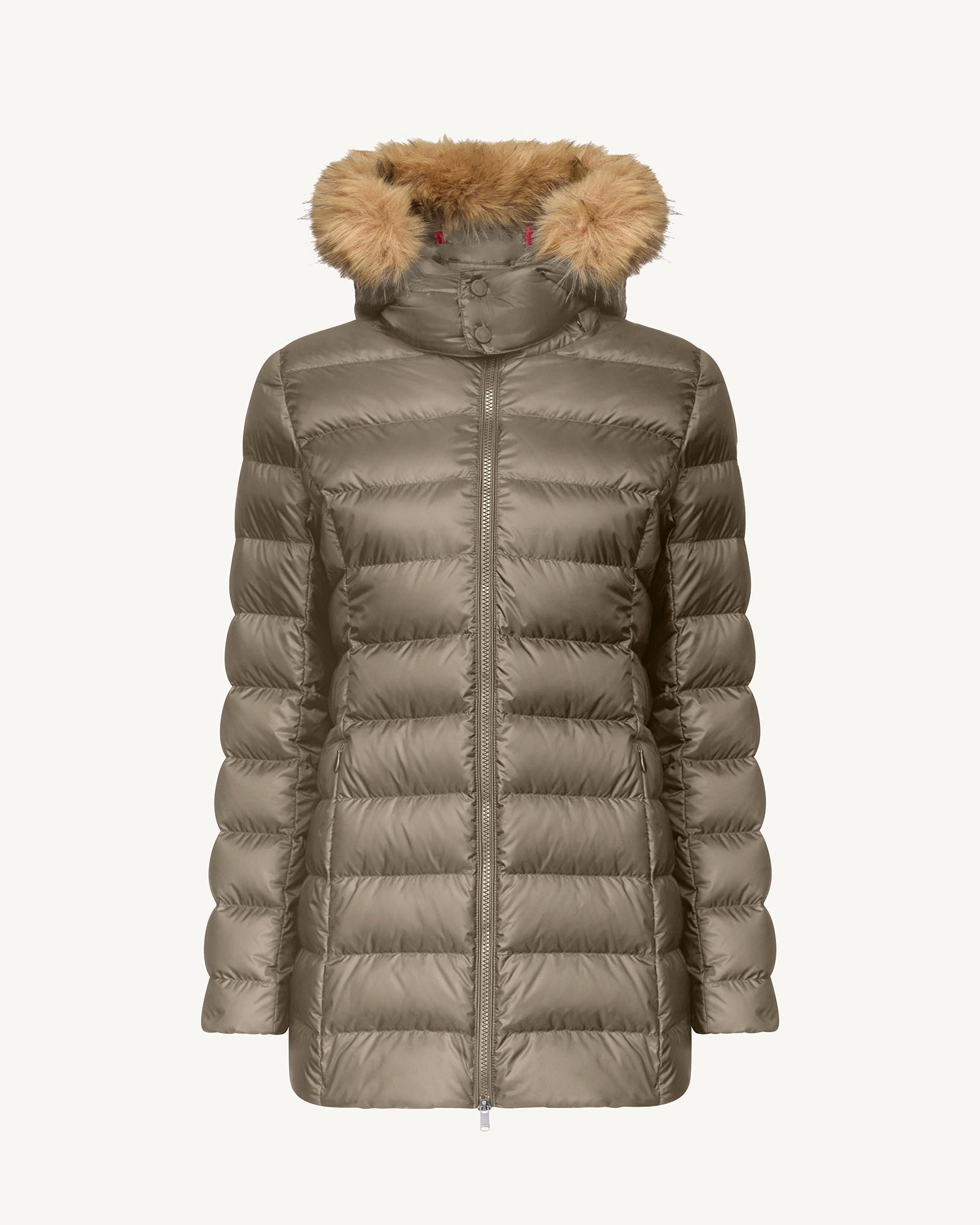 Mid-length puffer coat for extreme cold in pearl JOTT Beige