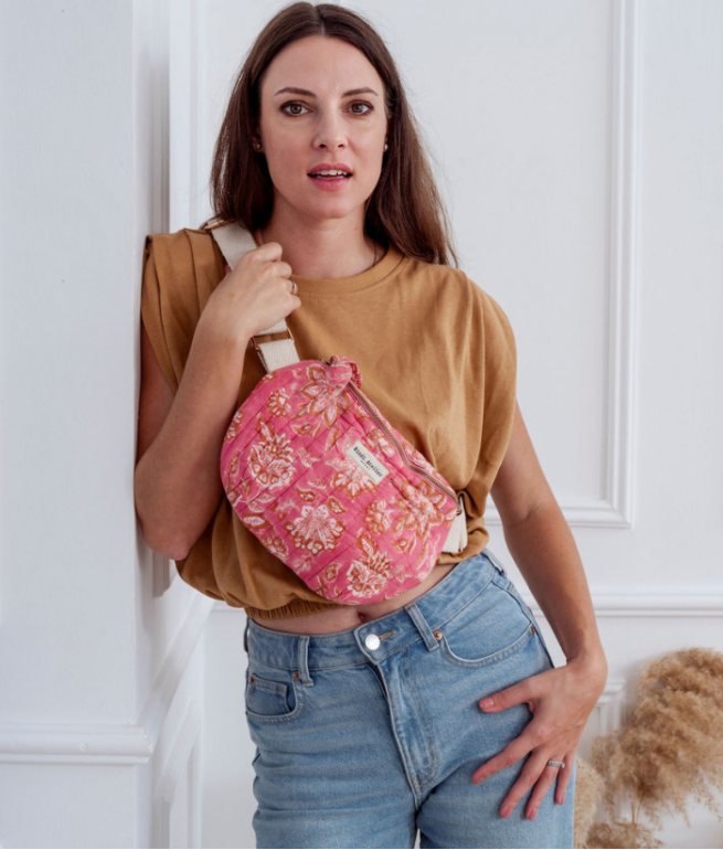 Printed canvas waist bag BINDI ATELIER Pink