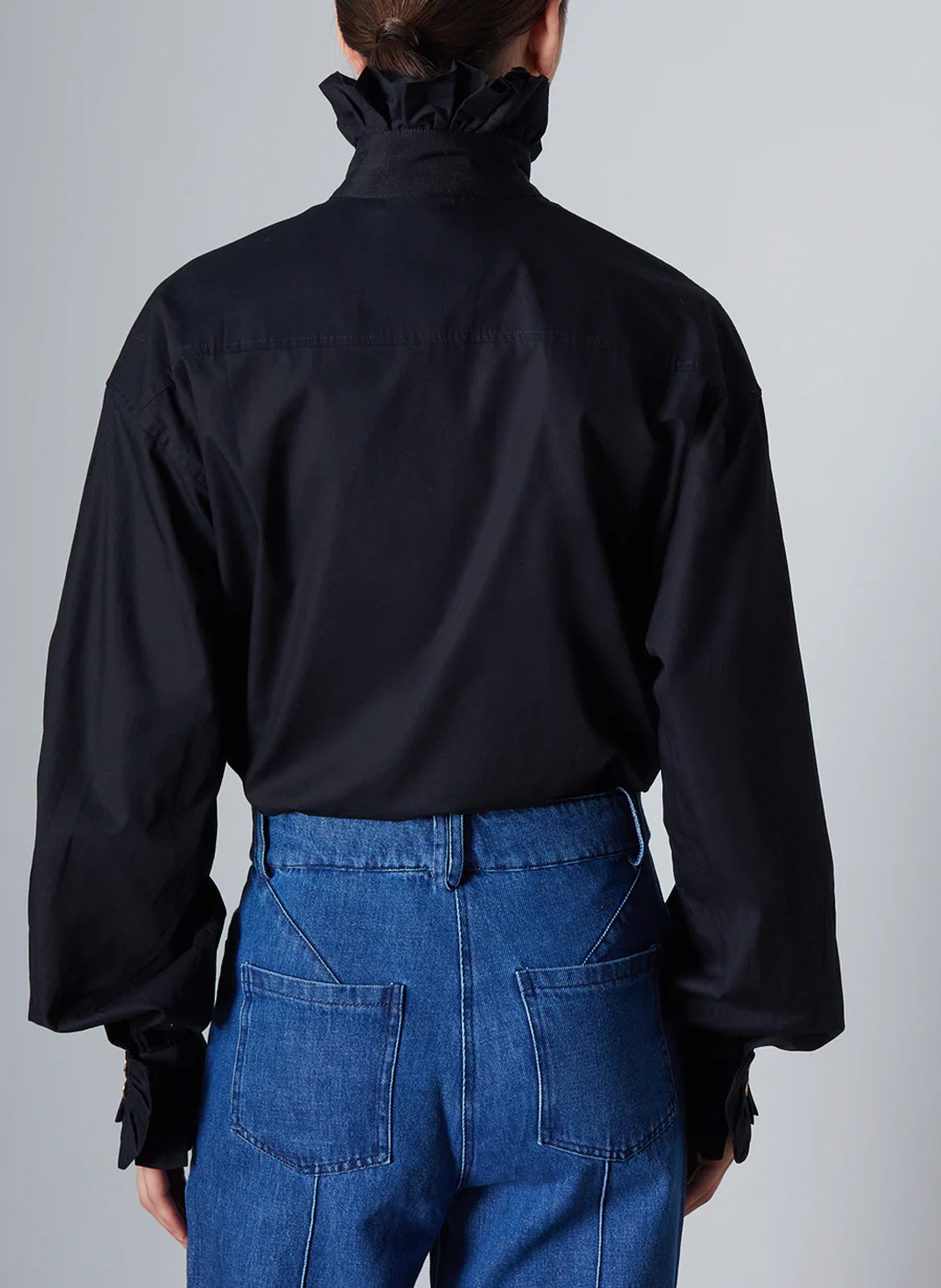 Organic cotton shirt with ruffled collar THE LABEL EDITION Black