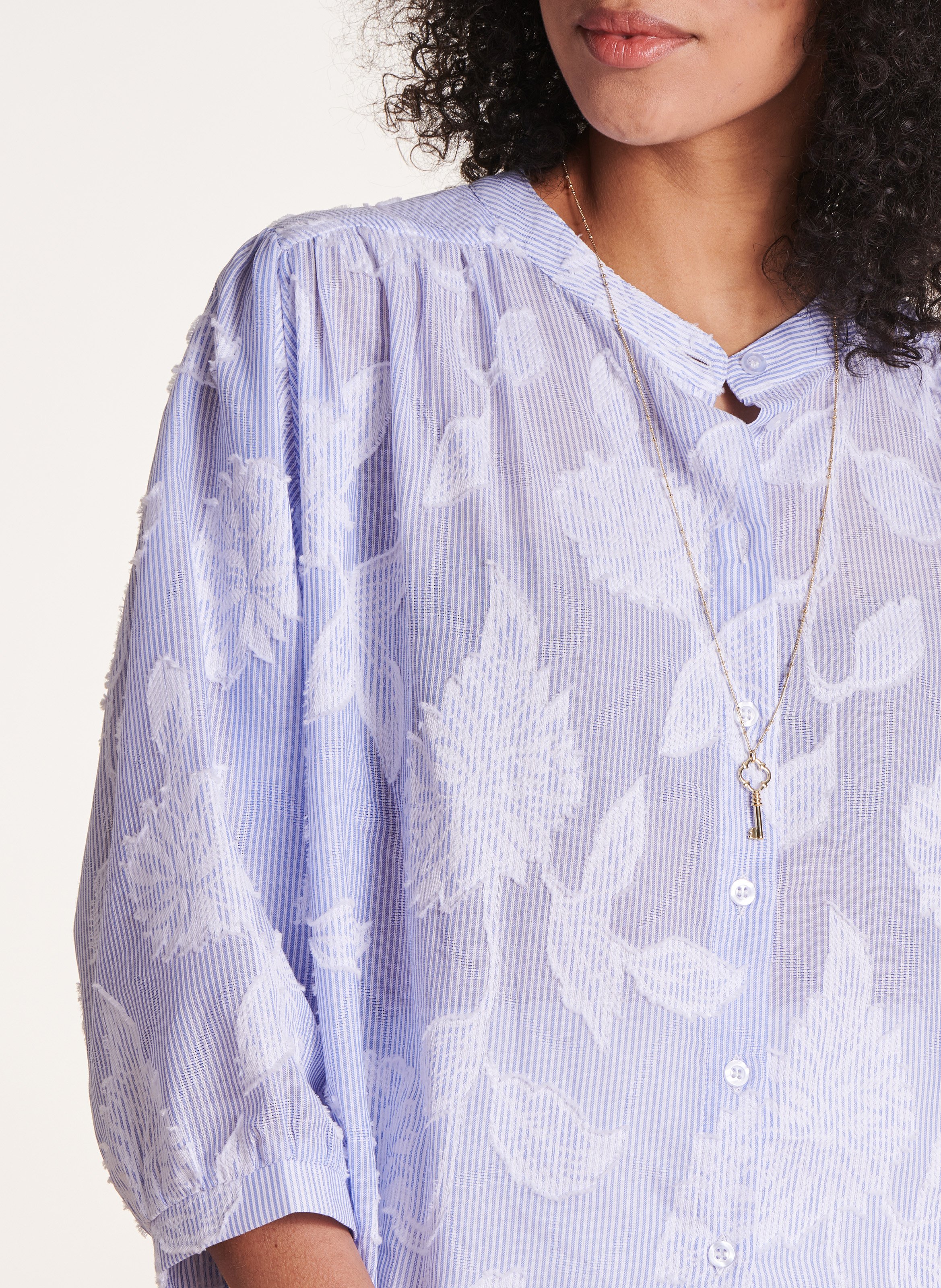 Floral print Mao collar blouse LA FEE MARABOUTEE Blue