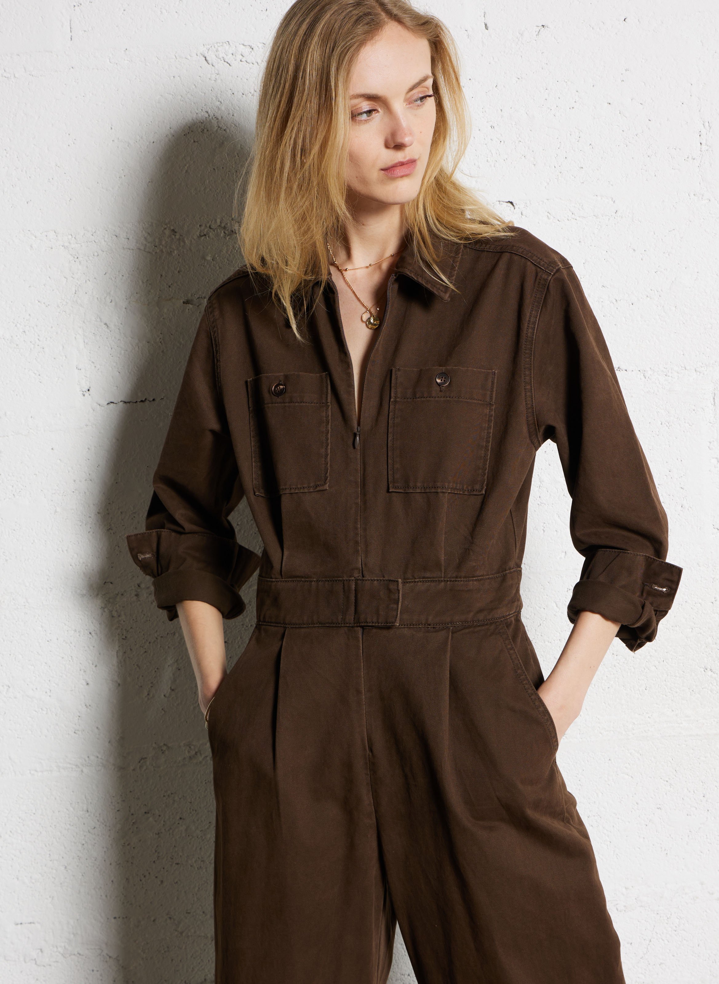 Combinaison col classique en coton bio SUNCOO Marron