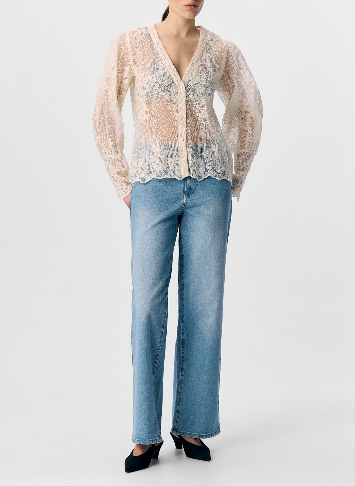 Chemise droite en dentelle OBJECT Beige