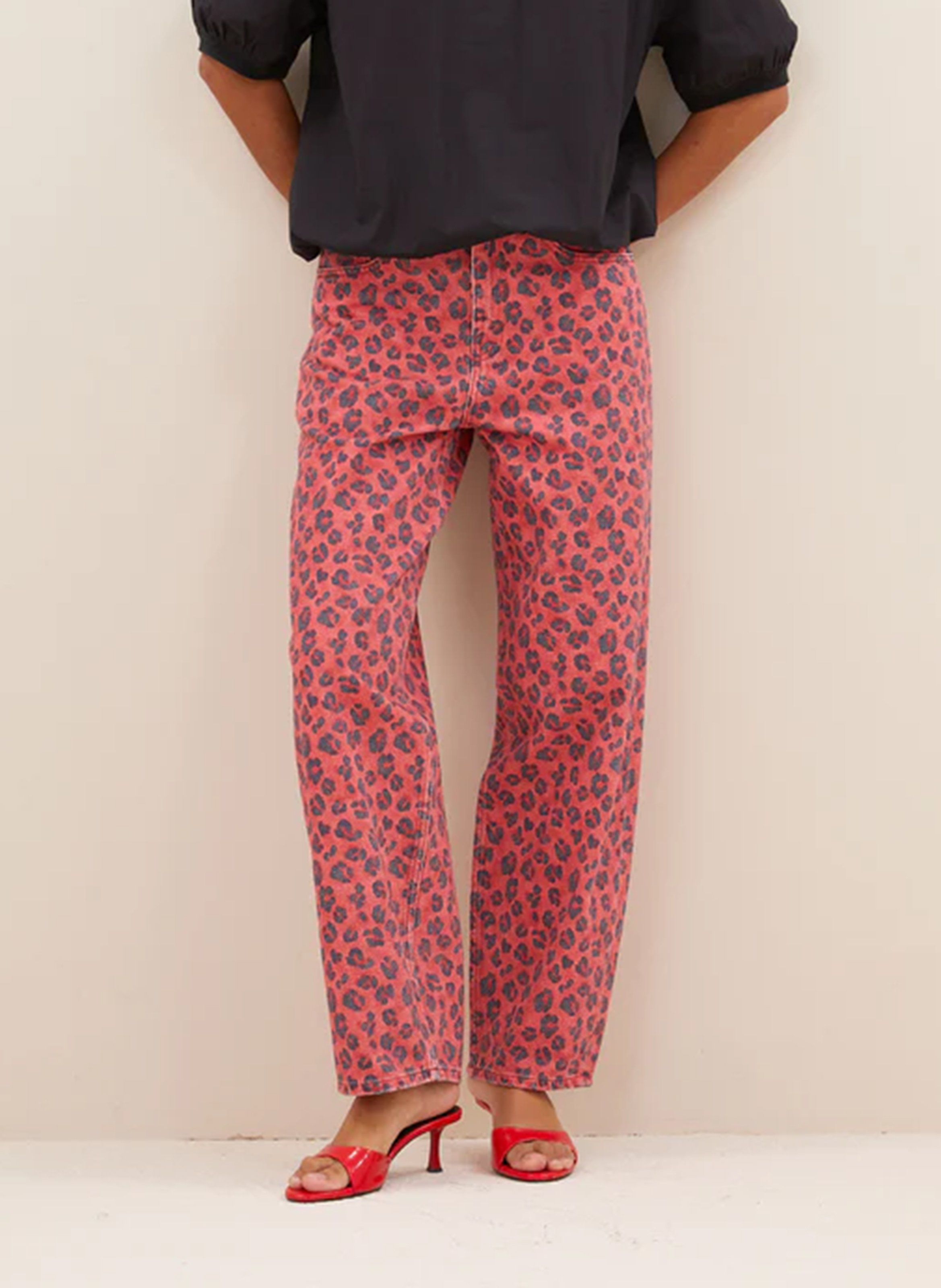 Jean droit en coton bio imprimé BY BAR Rouge