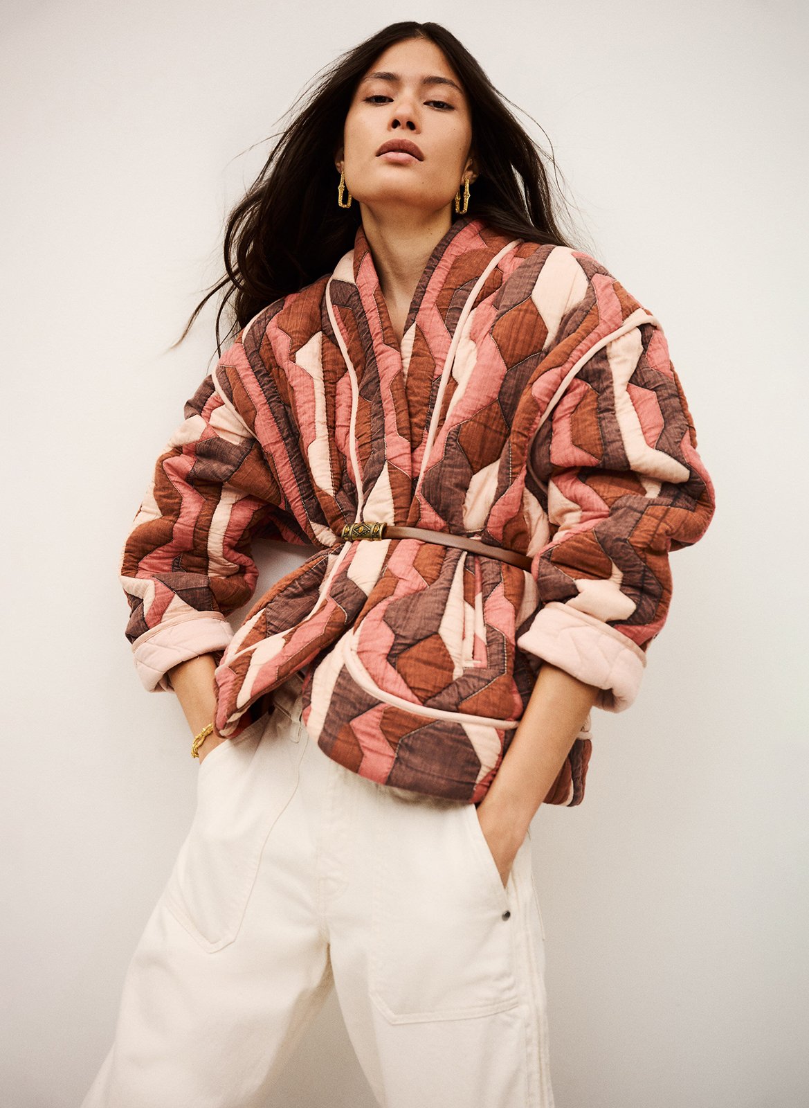 Gewatteerde jas met V-halsprint BA&SH Paars