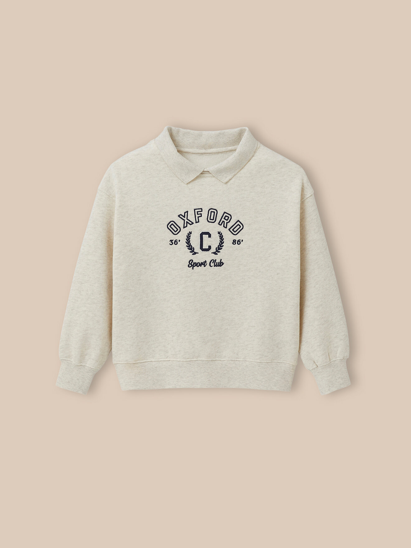 Polo collar sweatshirt in organic cotton CYRILLUS White