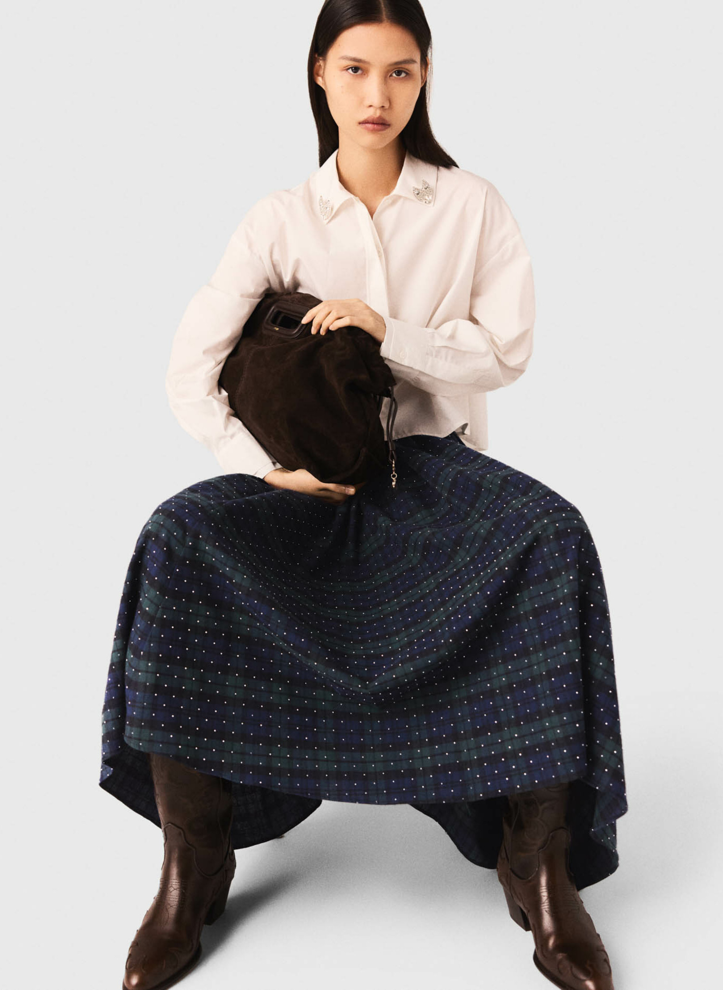 Halflange, katoenen rok MAJE Blauw