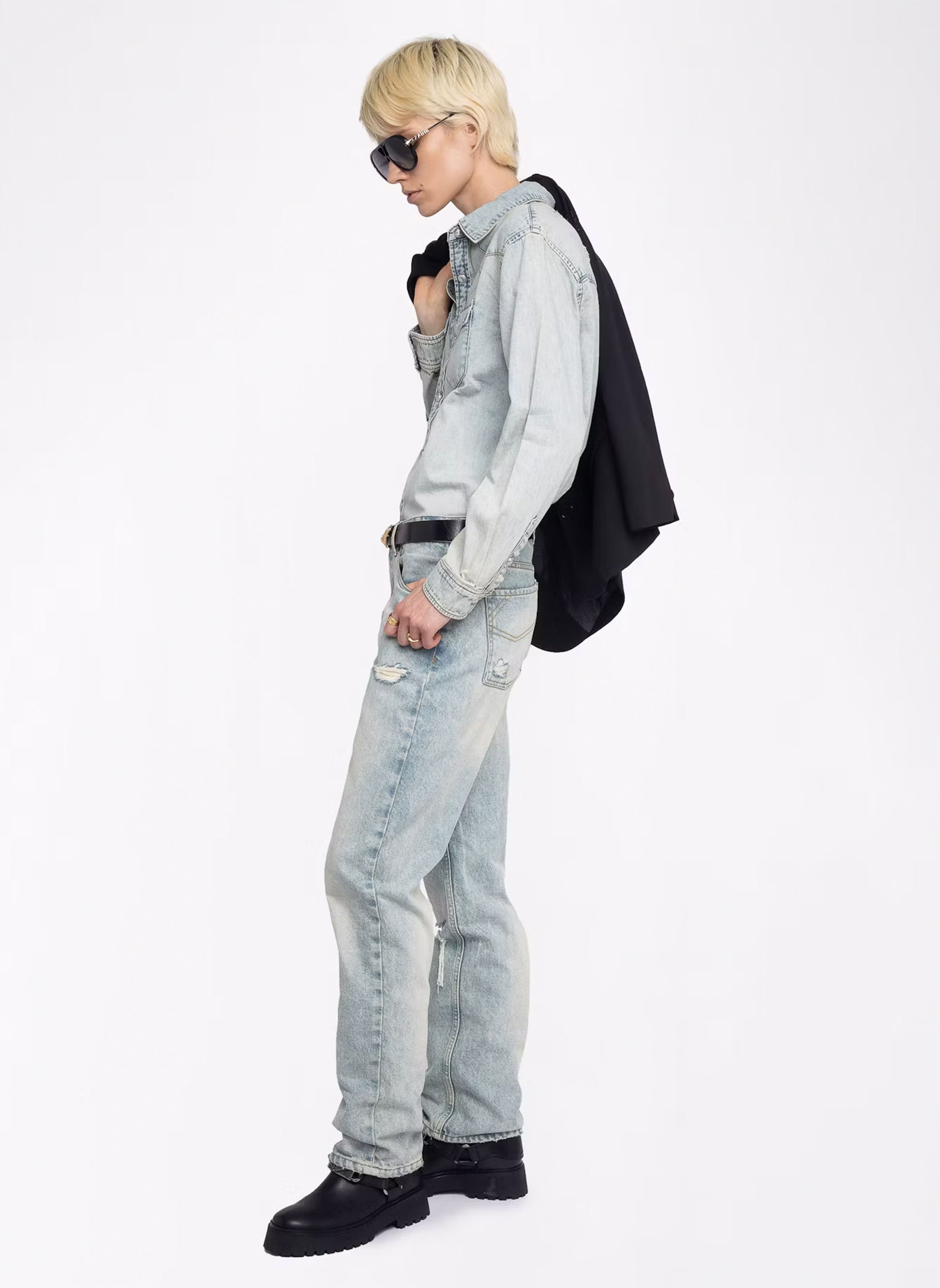 Chemise droite délavée à broderies ZADIG&VOLTAIRE Bleu