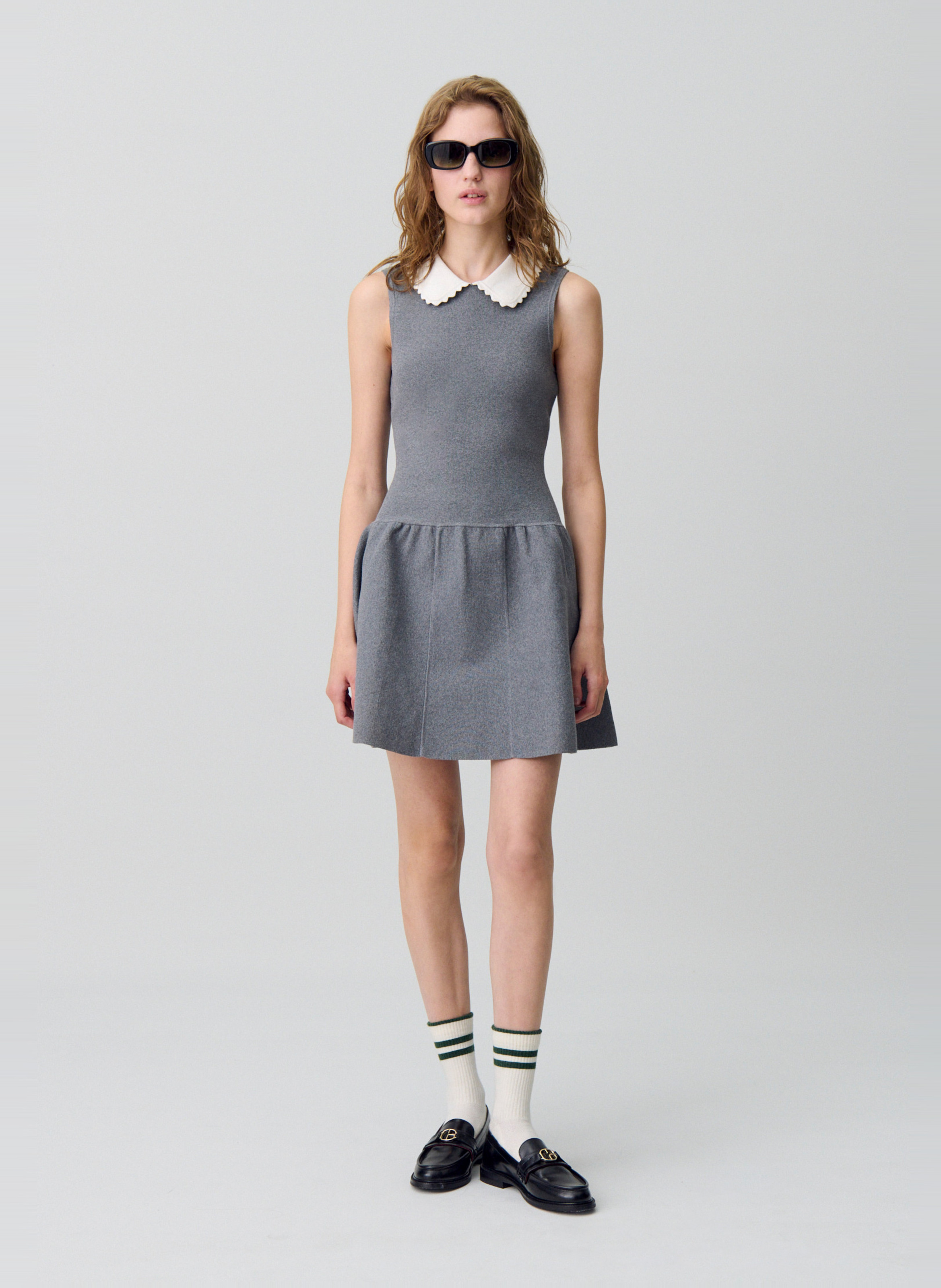 Robe midi col polo en coton mélangé CLAUDIE PIERLOT Gris