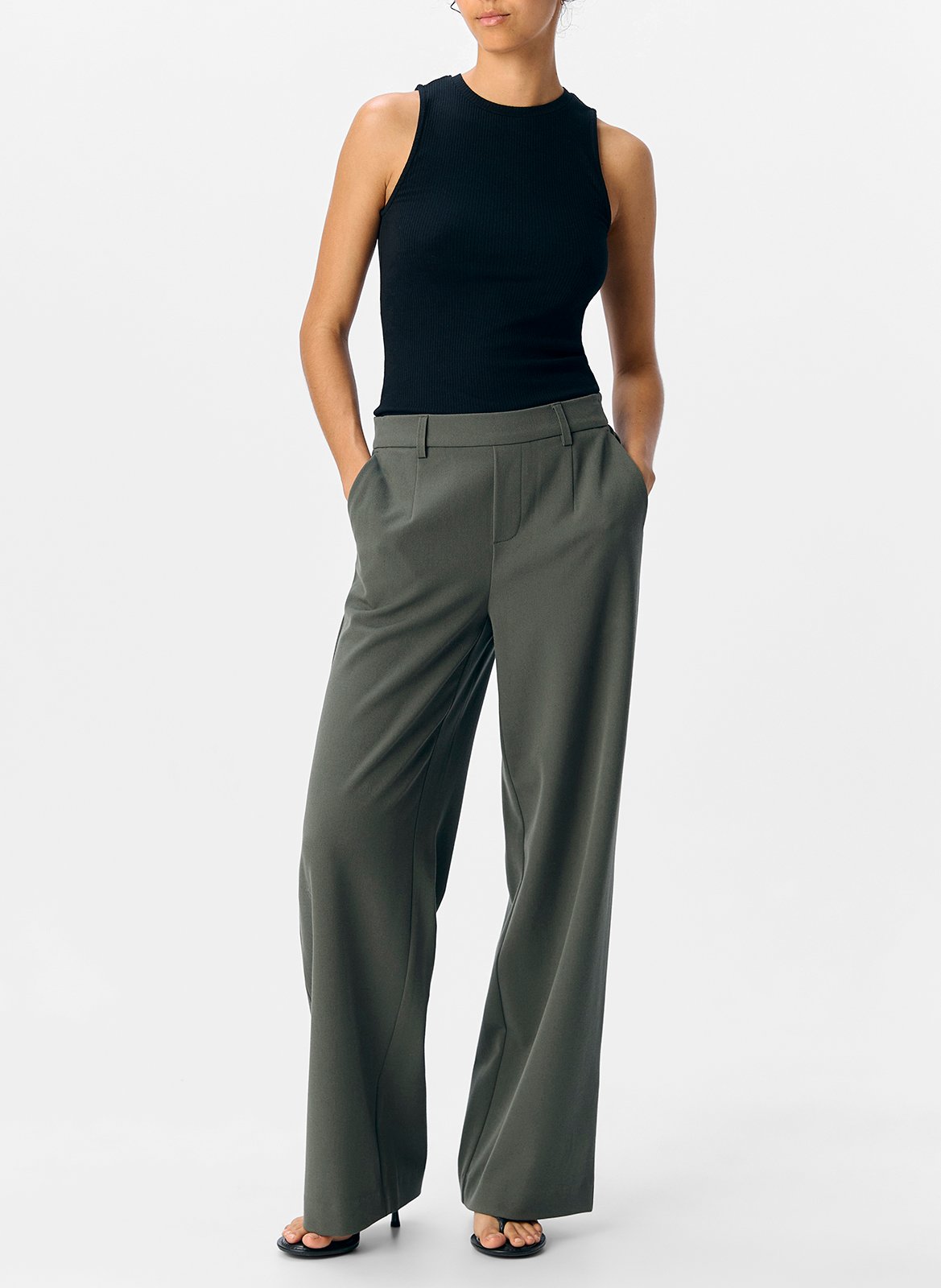 Soepelvallende bandplooibroek OBJECT Kaki