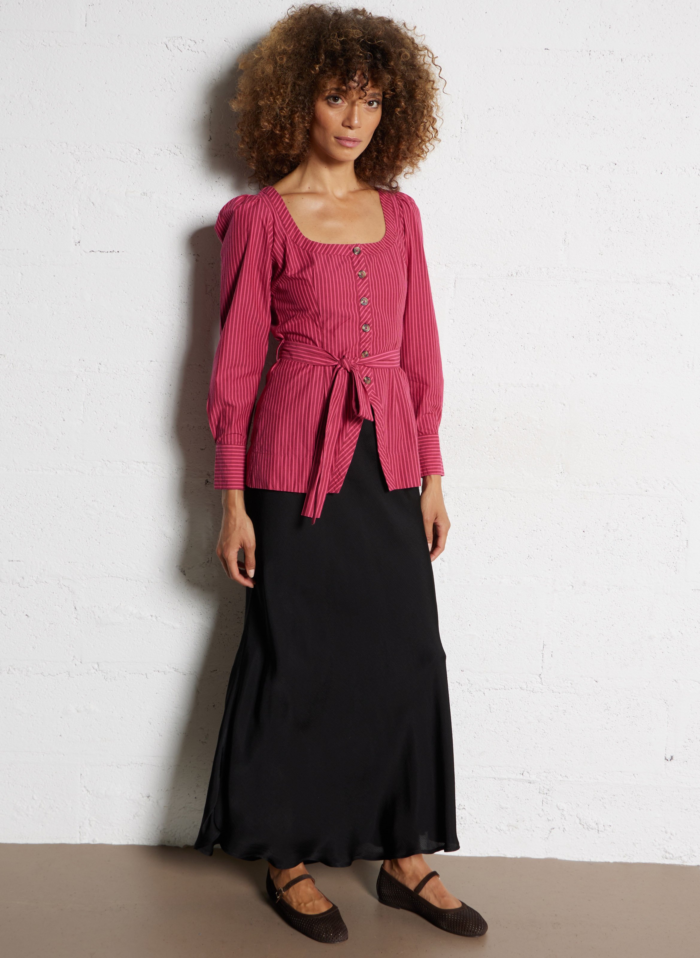 Fitted striped organic cotton shirt DAMSON MADDER Plums