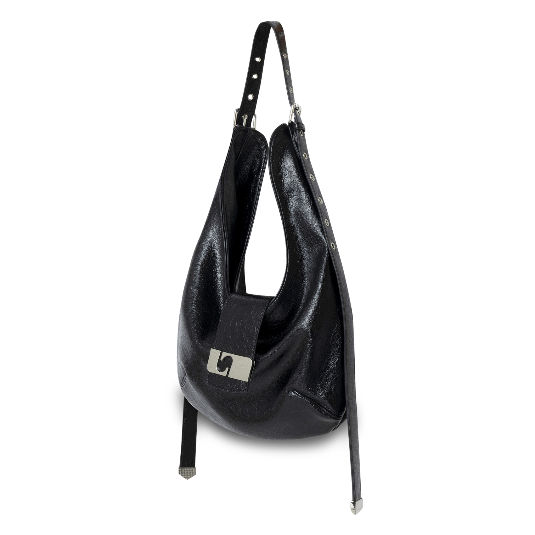 Weiche halbrunde Tasche mit Used-Leder-Effekt LAAGAM Schwarz
