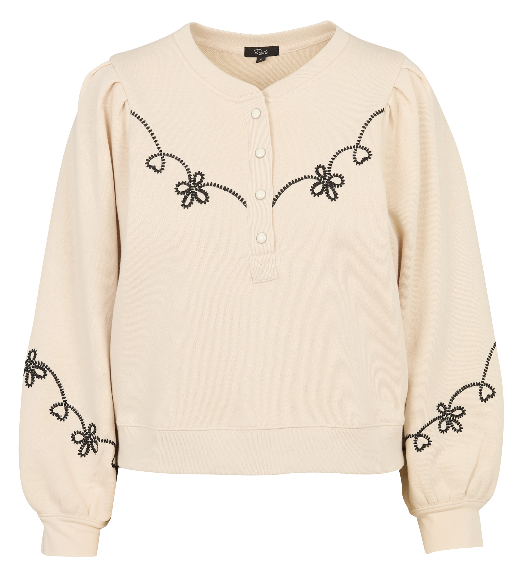 Sweat droit brodé à manches bouffantes RAILS Beige