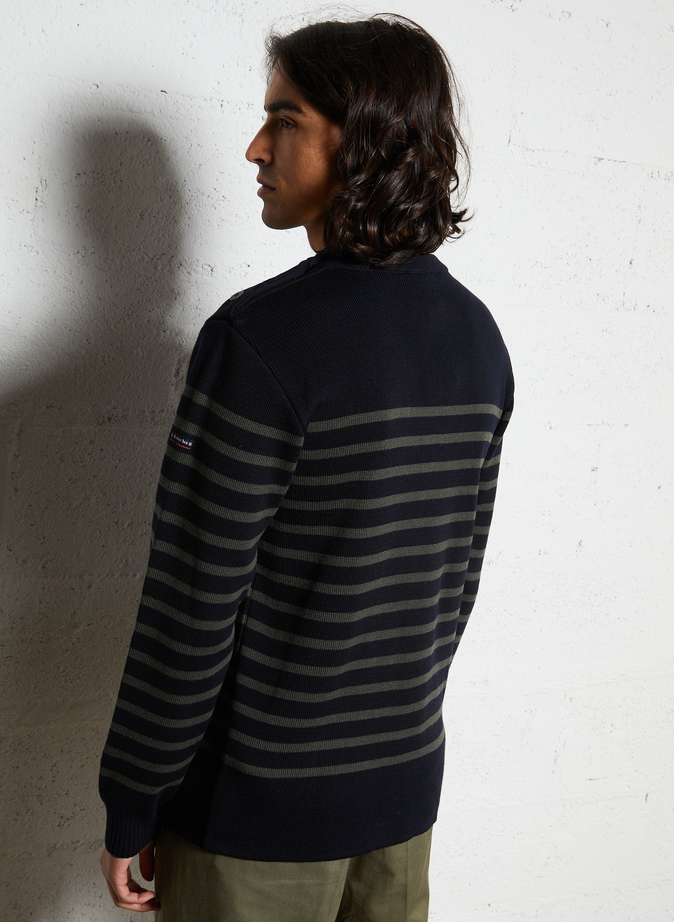 Pull col rond à rayures en laine mélangée ARMOR LUX Bleu