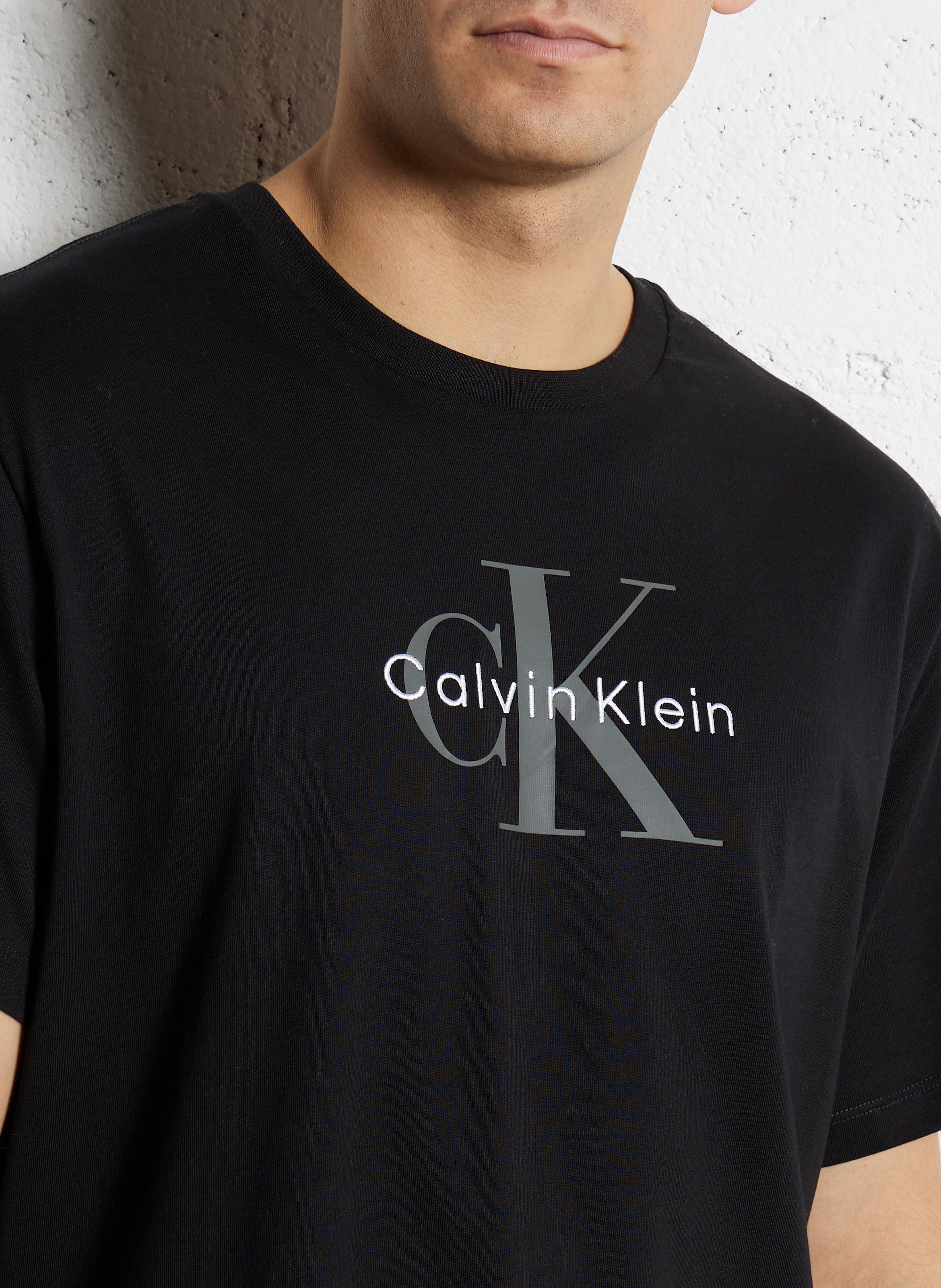 Tee-shirt droit en coton sérigraphié CALVIN KLEIN Noir