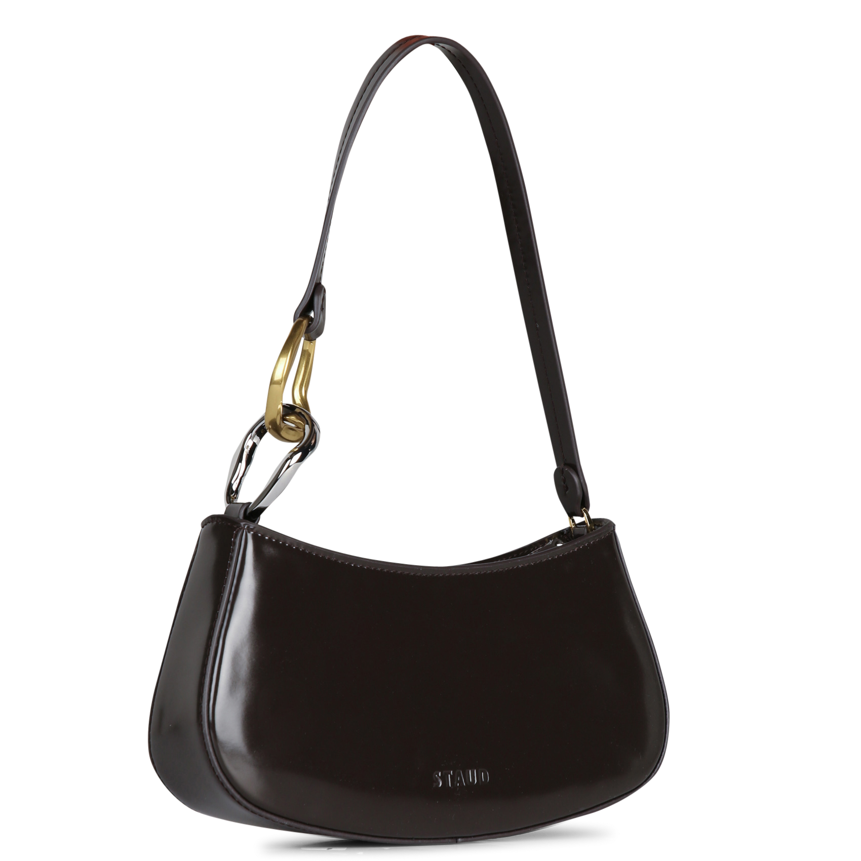 Sac baguette zippé en cuir STAUD Marron