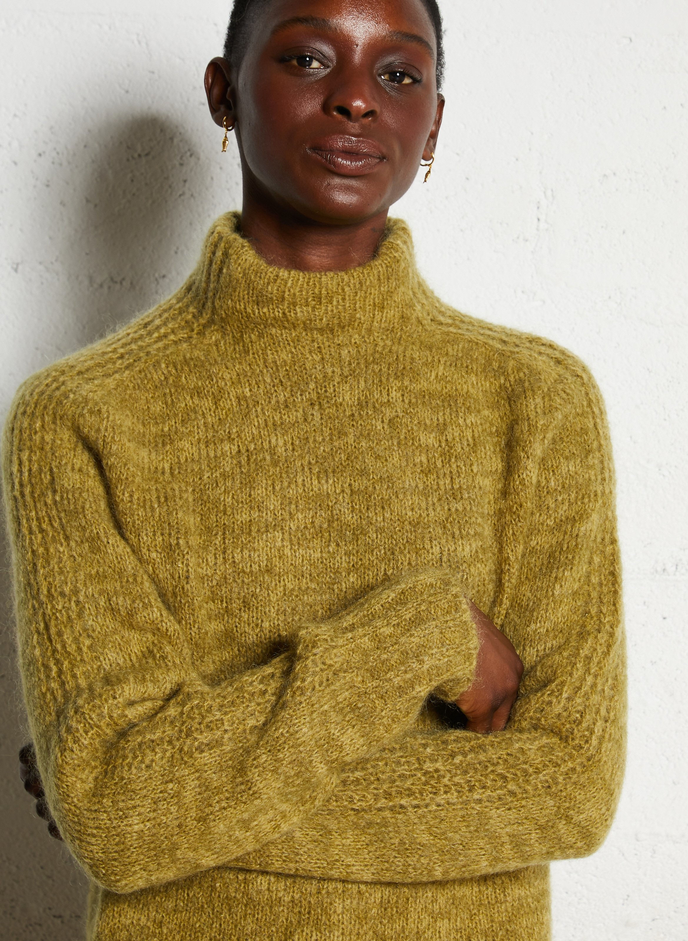 Pull droit col montant en laine mélangée MAISON ANJE Kaki