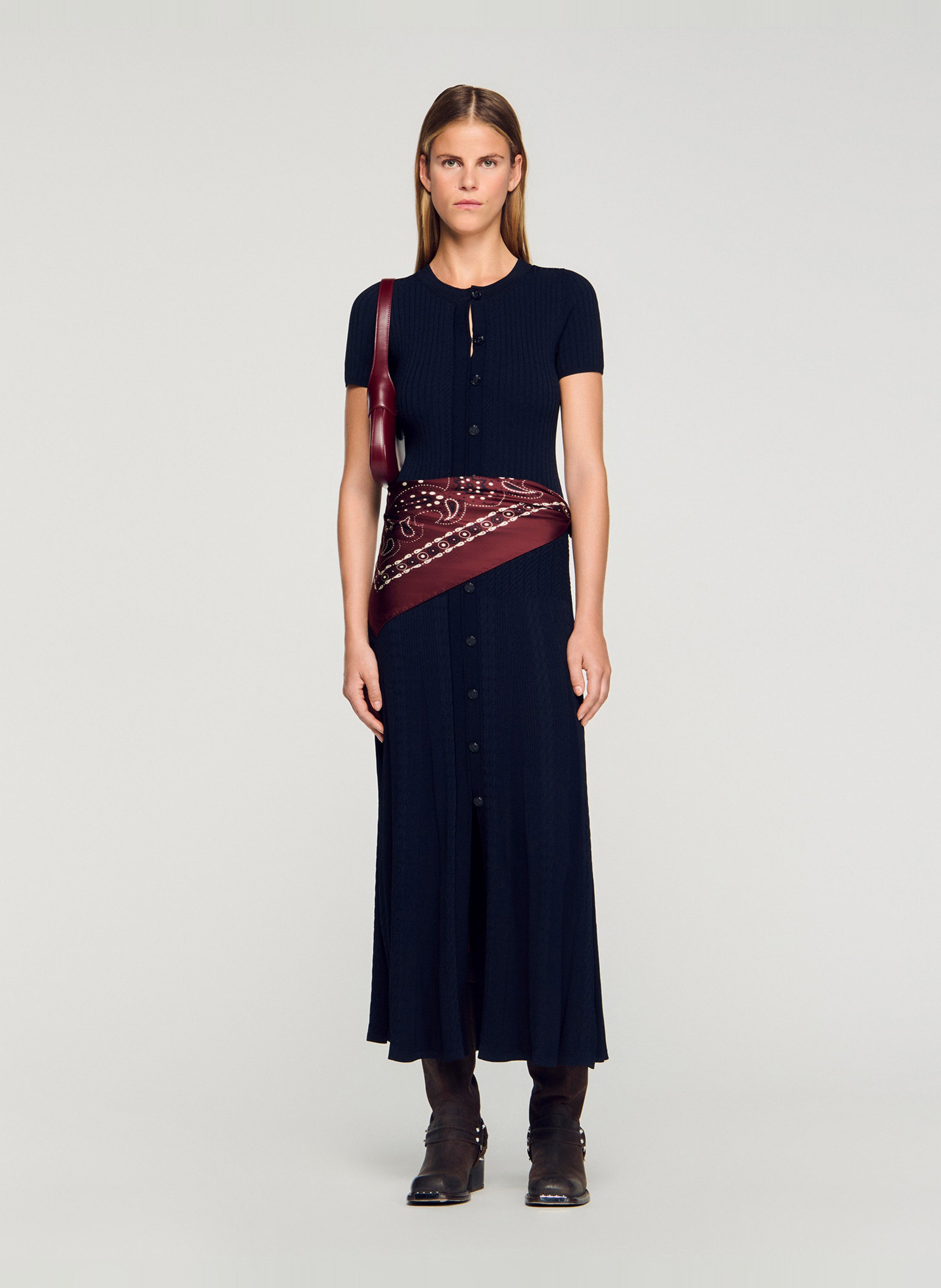 Long round-neck knit dress SANDRO Blue