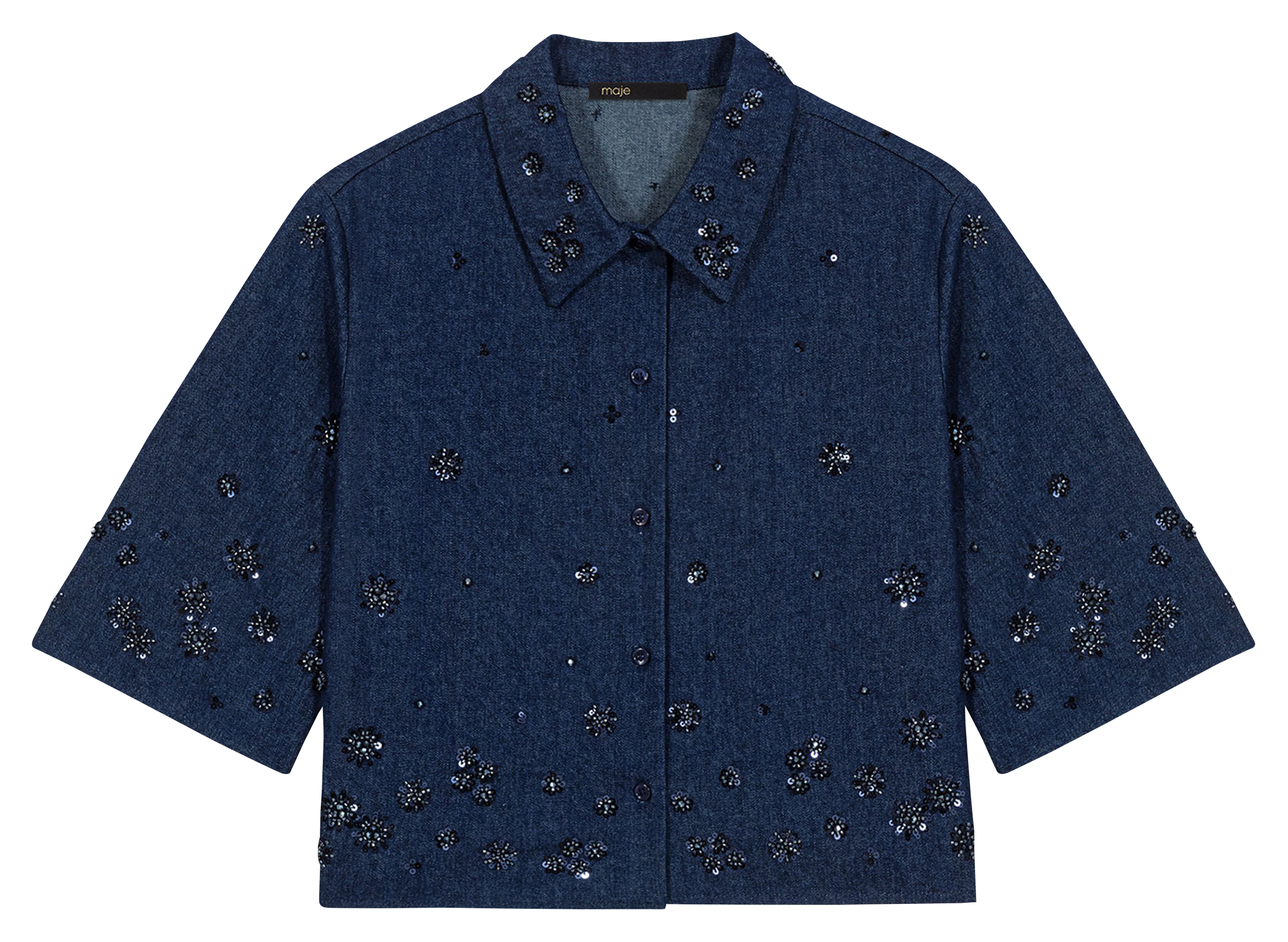 Chemise en denim oversize courte MAJE Blauw