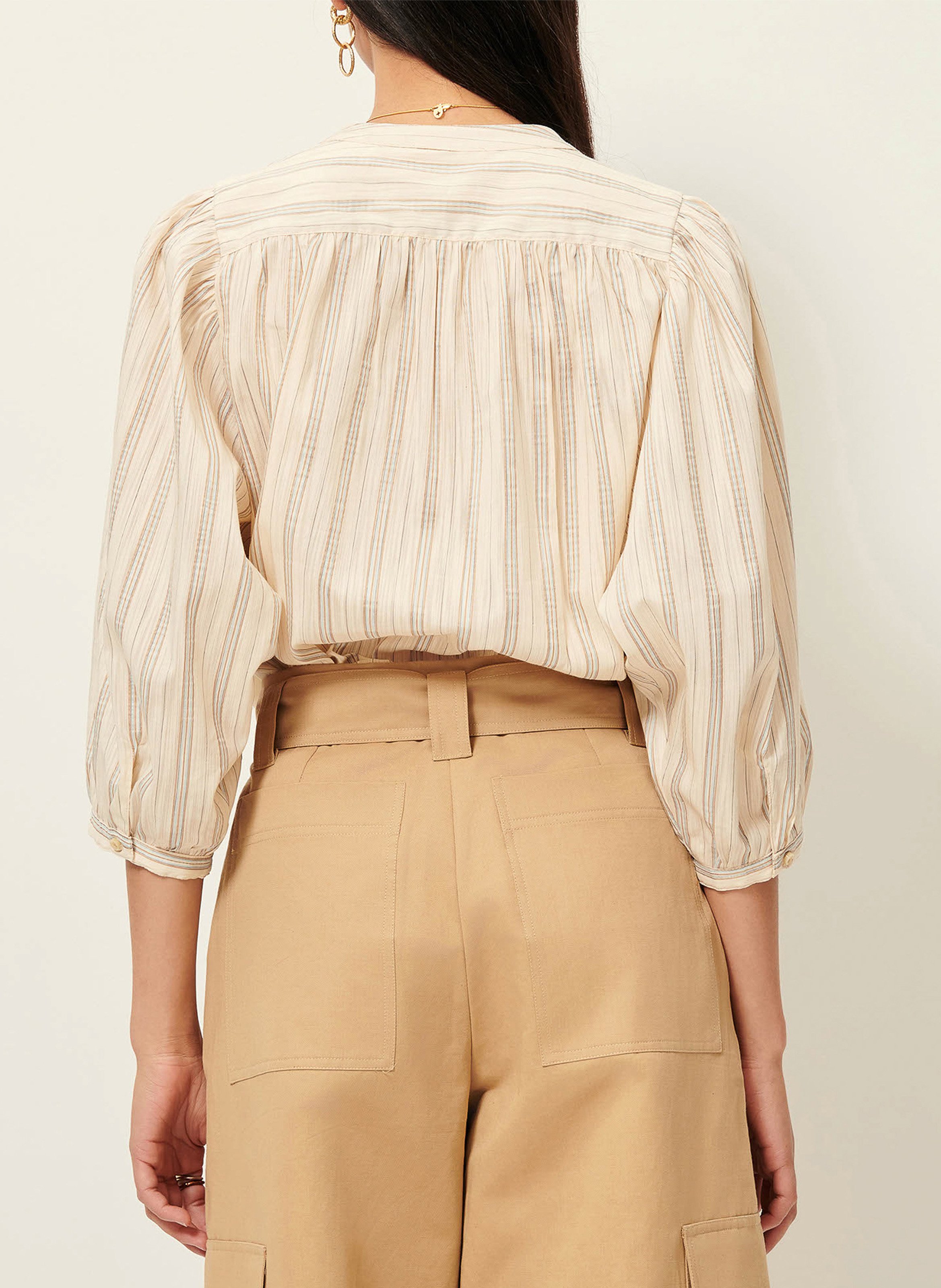 Loose-fit organic cotton shirt with mandarin collar Multicolored