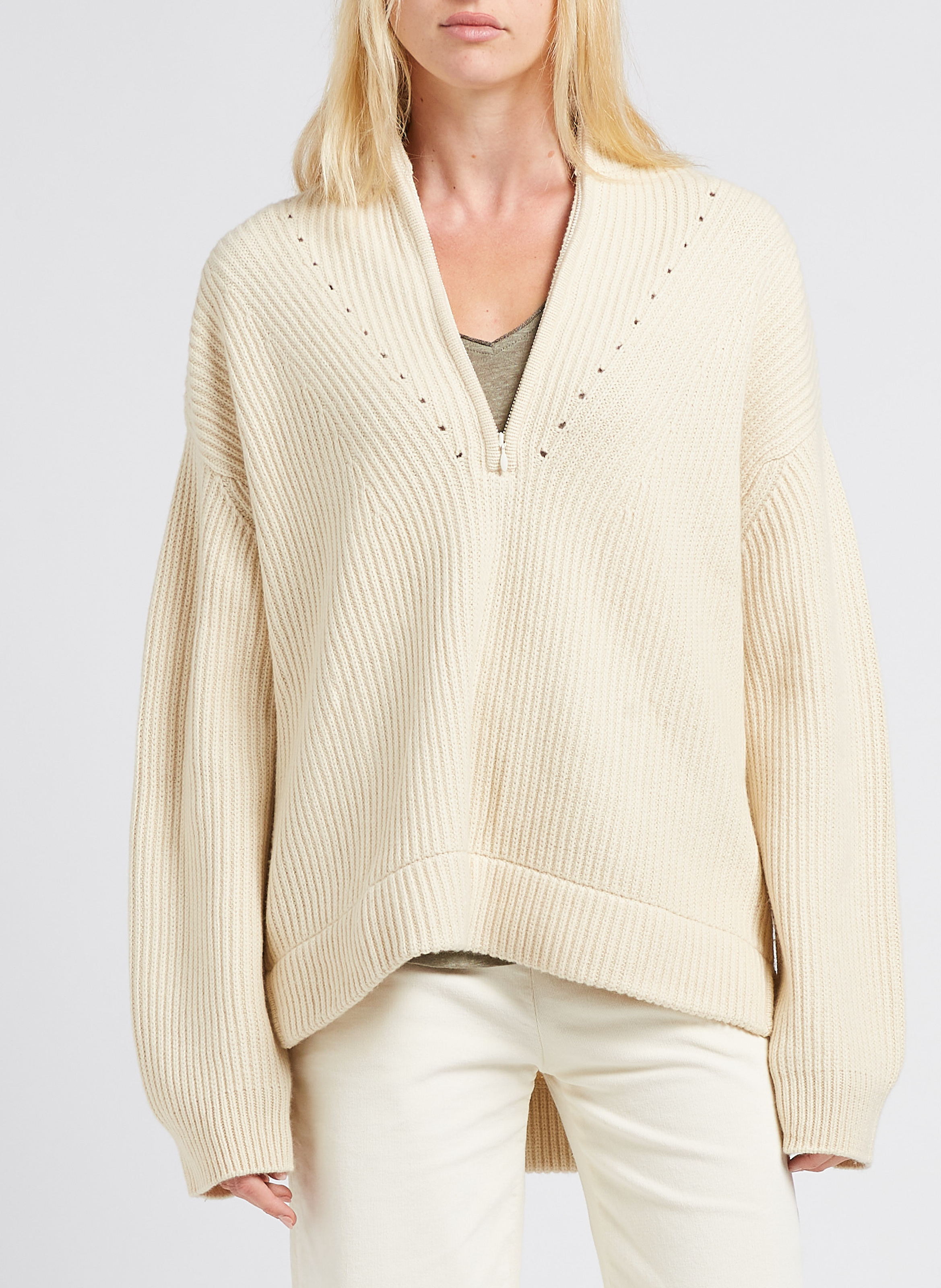 Trui met opstaande kraag en rits | wolblend SWILDENS Wit