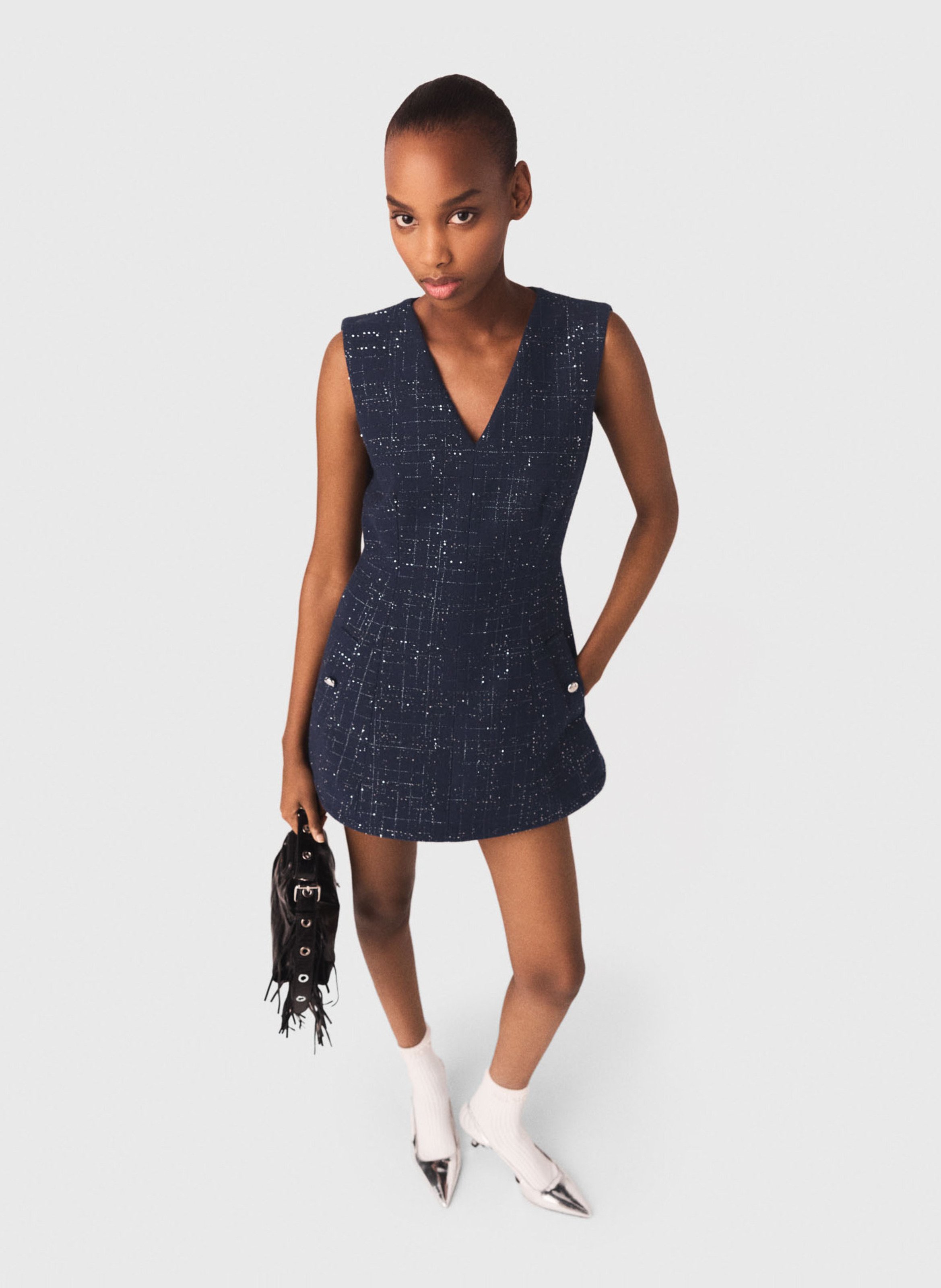 <p>Playsuit met V-hals in tweed</p> MAJE Blauw