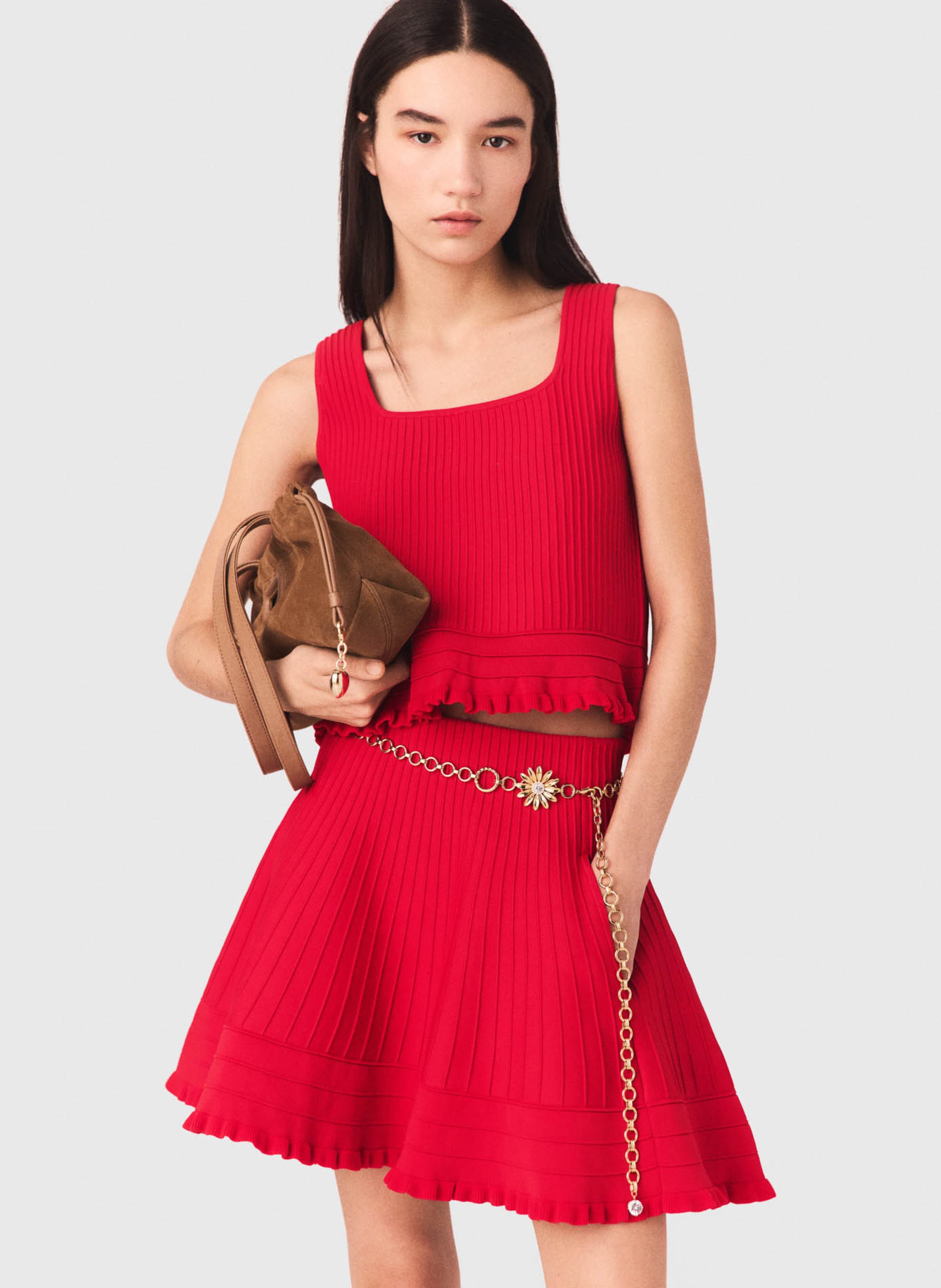 Rechte geribbelde top met vierkante hals MAJE Rood