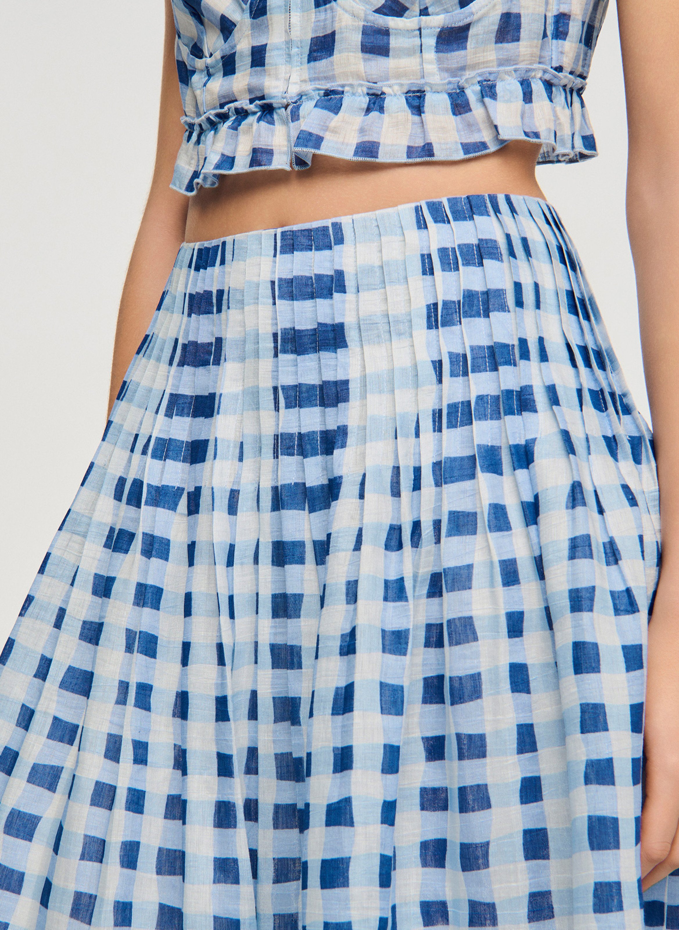 Rok met Vichy-ruitjes van gemengd linnen SANDRO Blauw