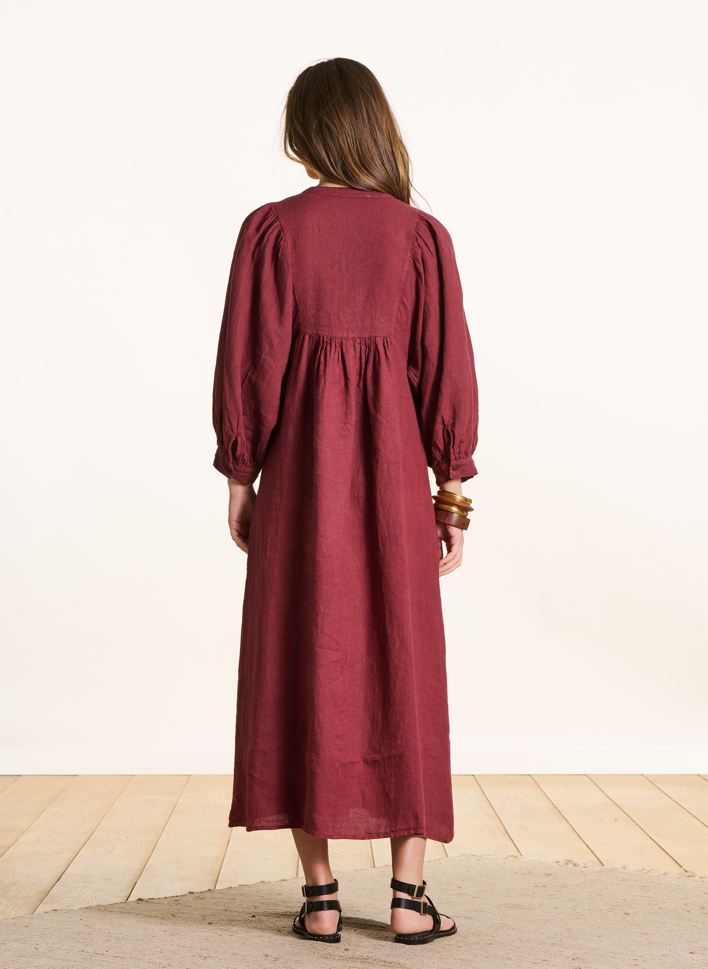 Robe longue ample en lin LA FEE MARABOUTEE Marron