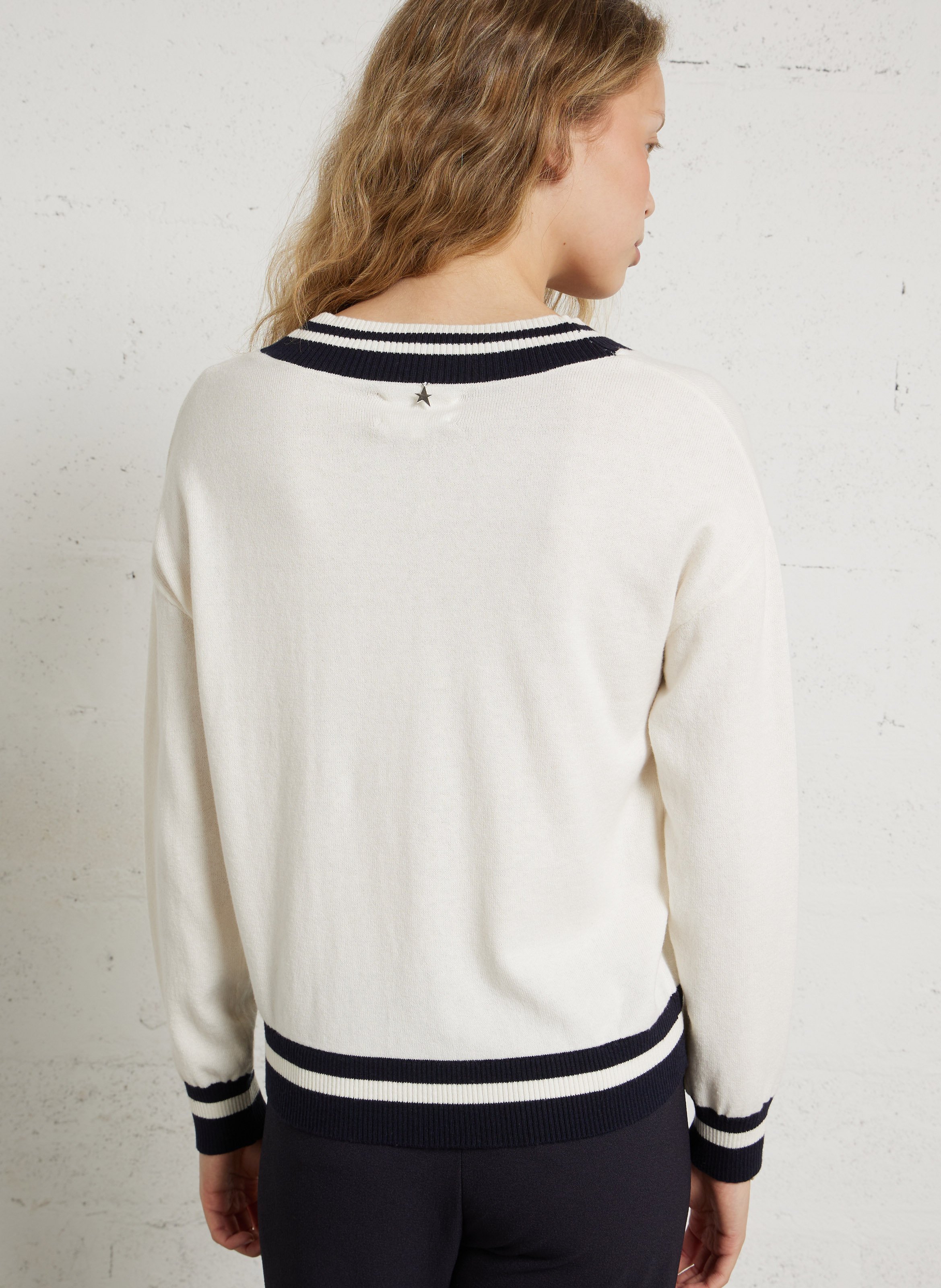 Straight V-neck sweater in cotton and wool blend SUD EXPRESS Beige