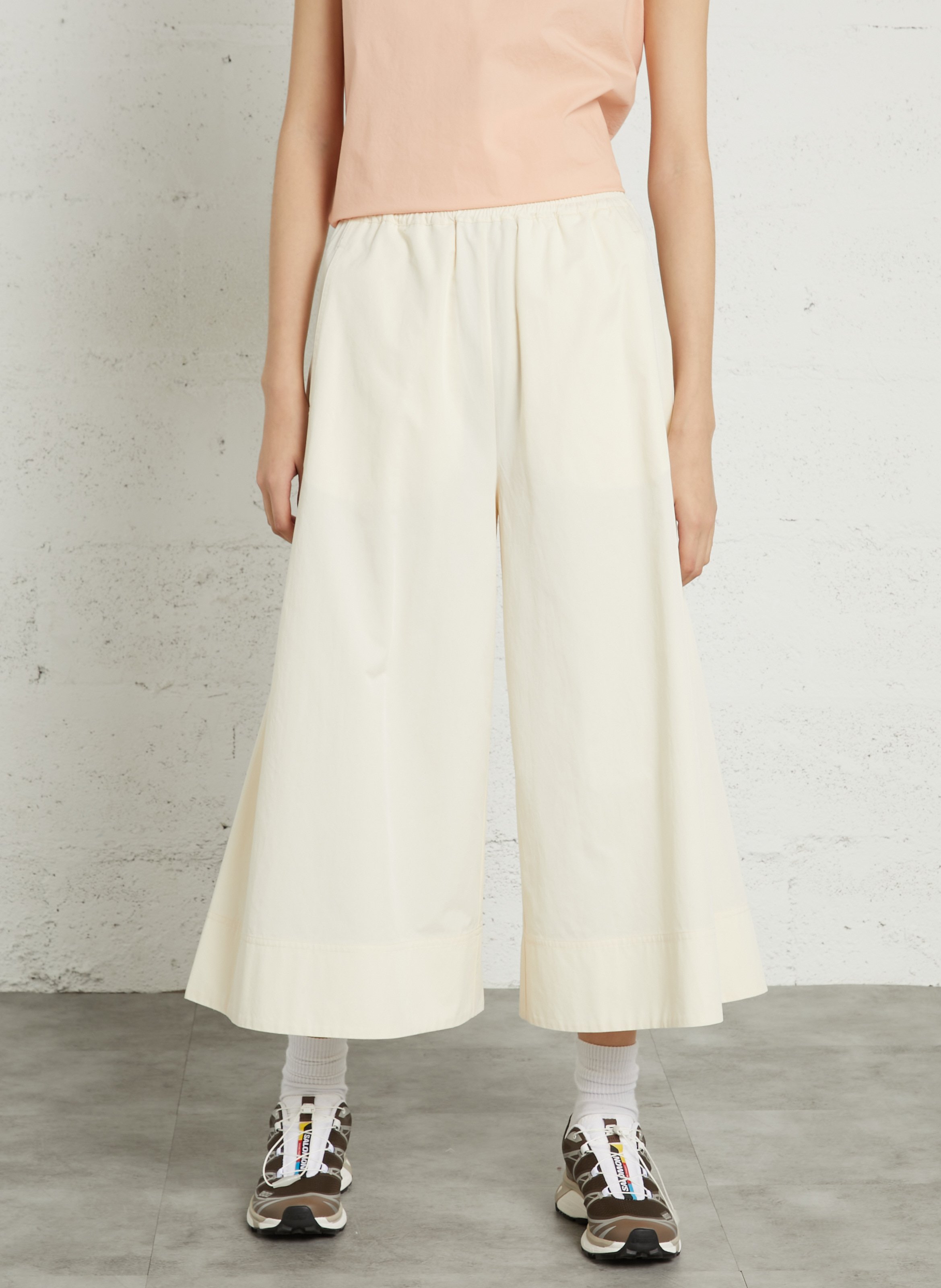 Pantacourt large taille haute en coton mélangé RUE DE TOKYO Beige