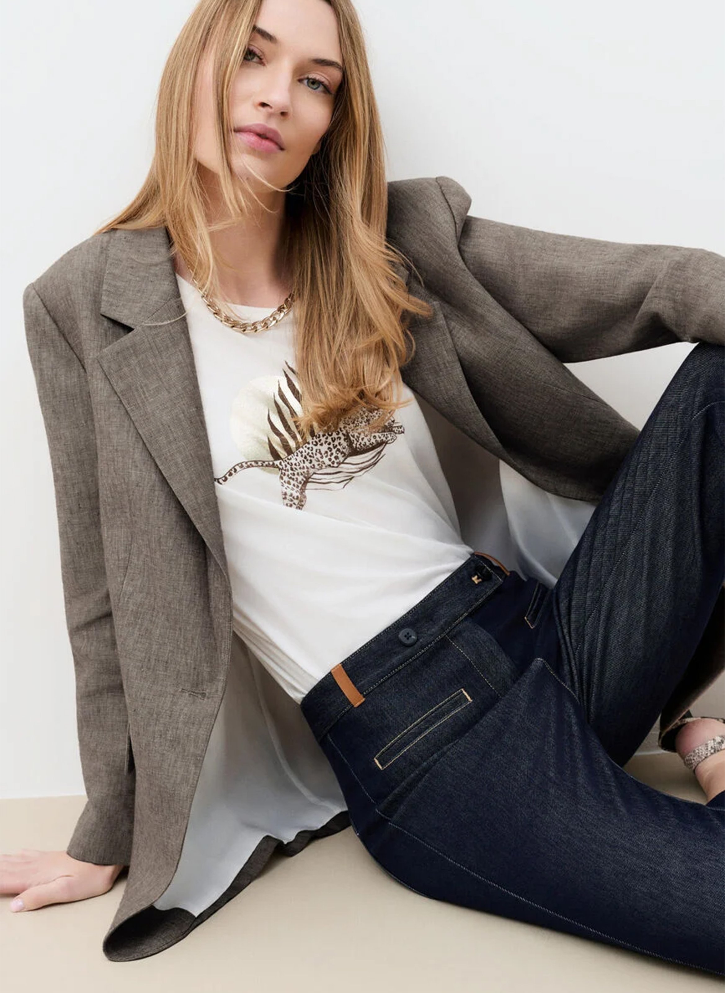 Veste tailleur droite en lin CAROLL Marron