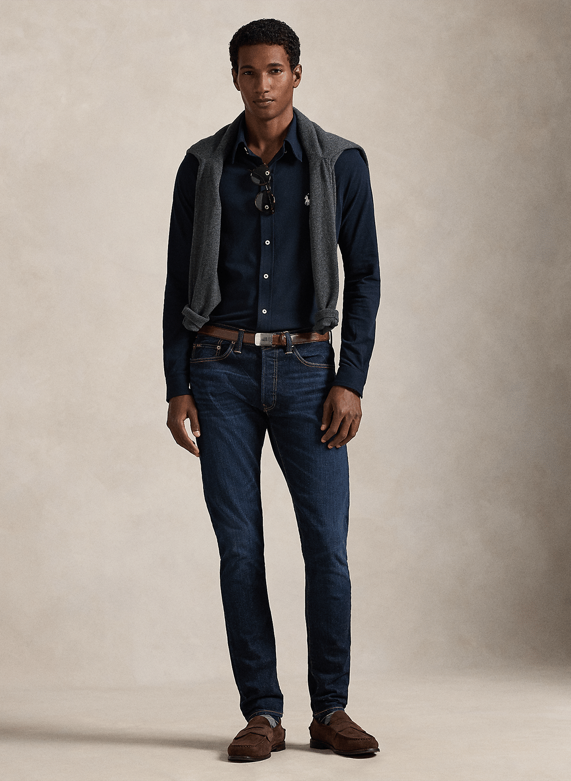 Chemise col américain regular-fit en piqué de coton POLO RALPH LAUREN Bleu