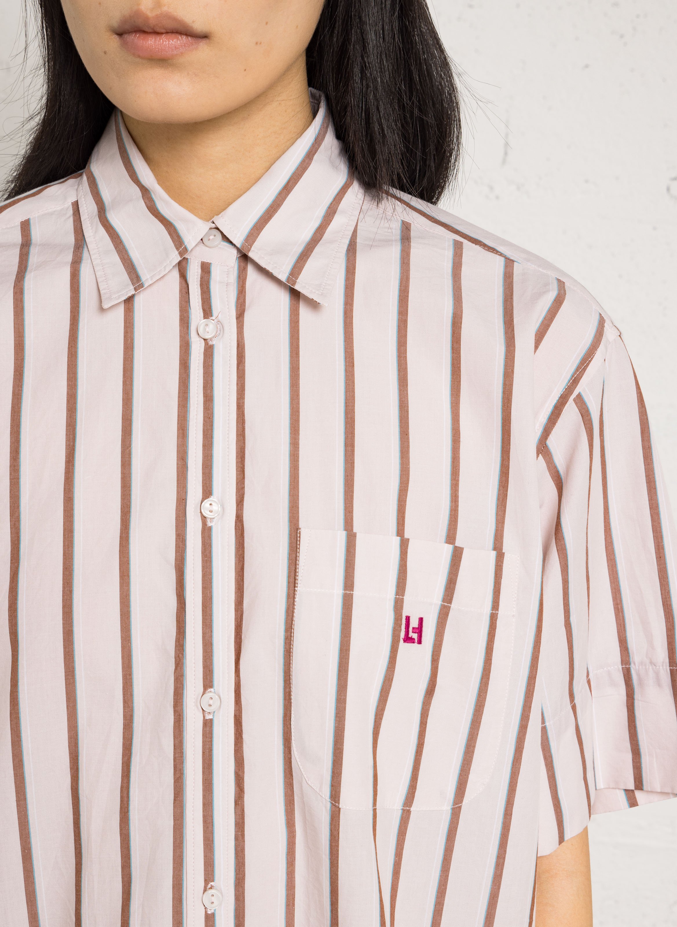 Striped straight organic cotton shirt LEON & HARPER Pink