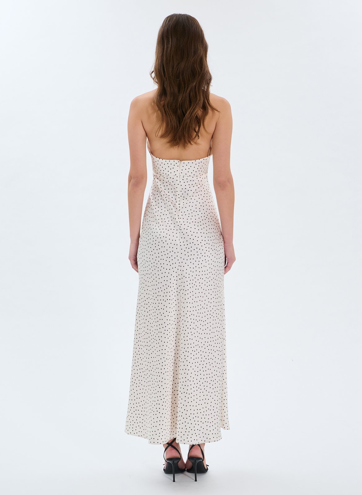 Robe longue encolure V à pois ZAPA Blanc