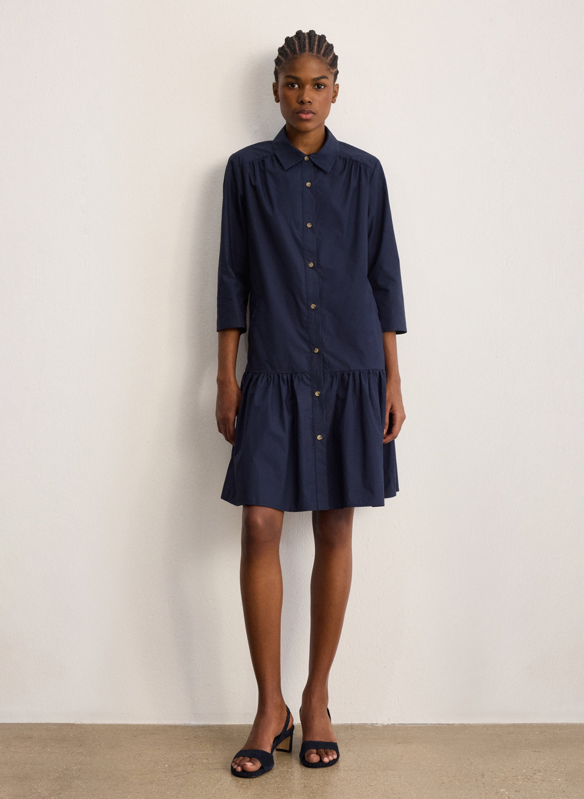 Ausgestelltes Baumwoll-Kurzkleid mit klassischem Kragen PABLO Blau