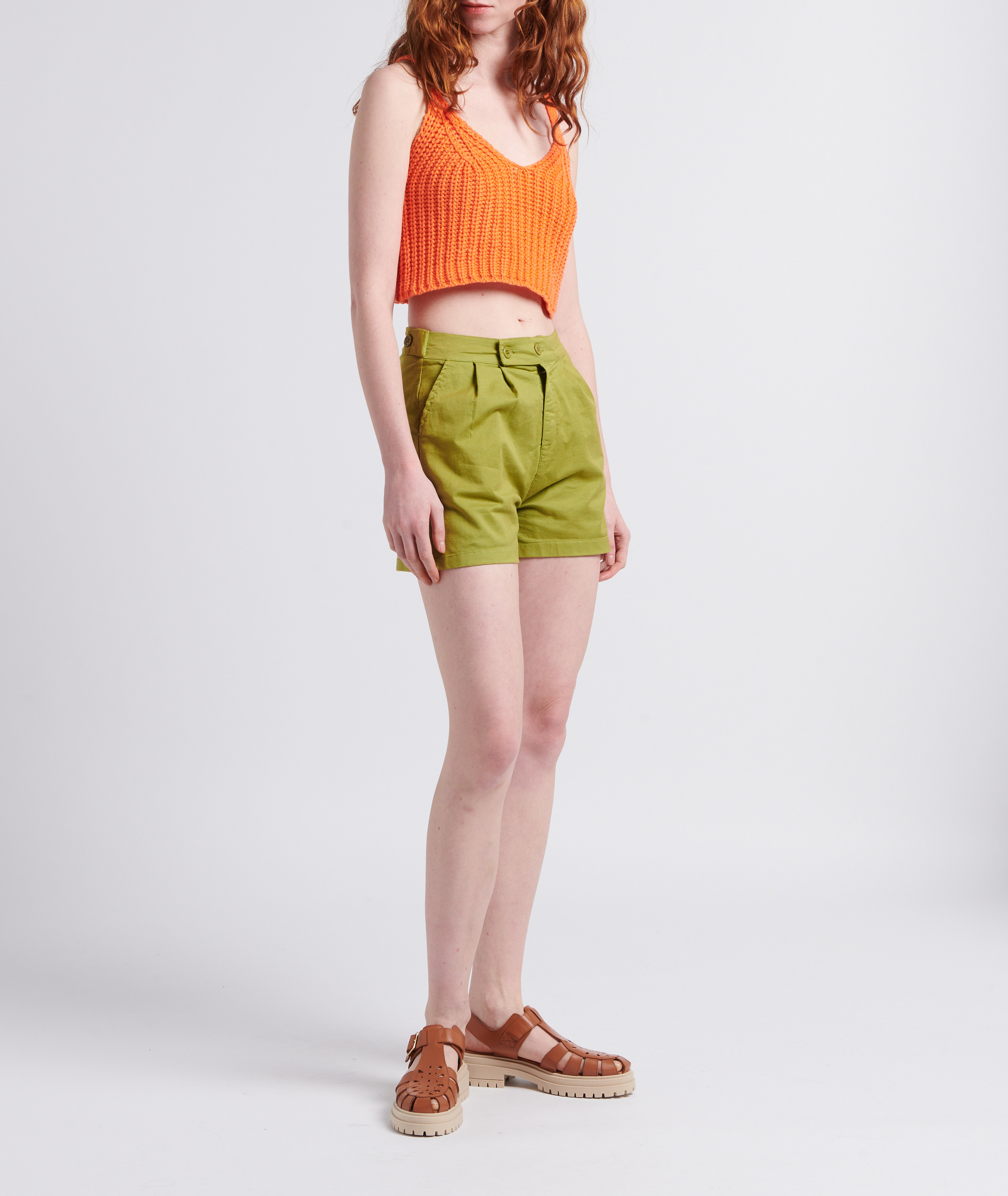 V-neck cotton-blend knitted crop top DR BLOOM Orange