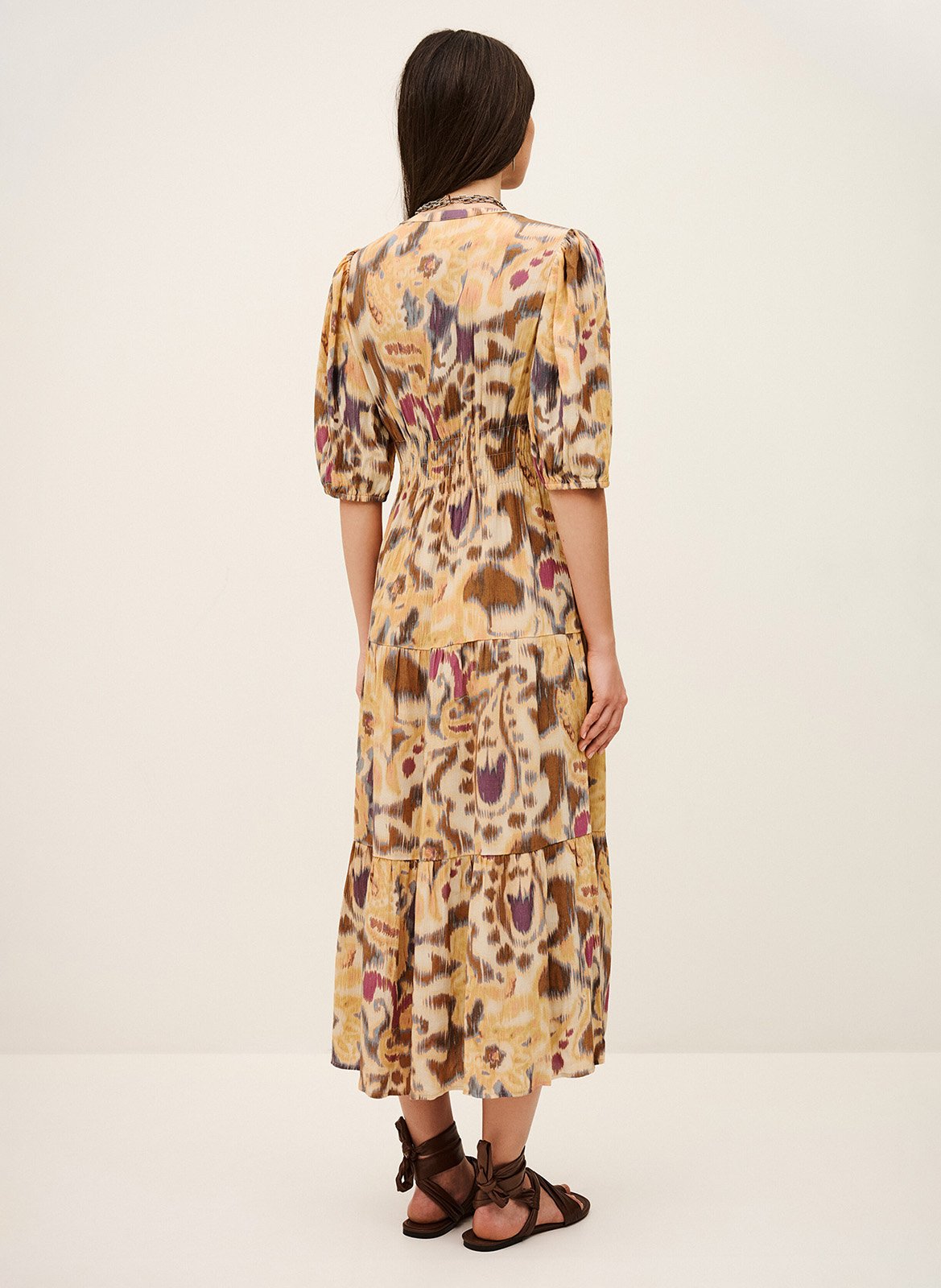 Robe midi col V imprimée BA&SH Jaune