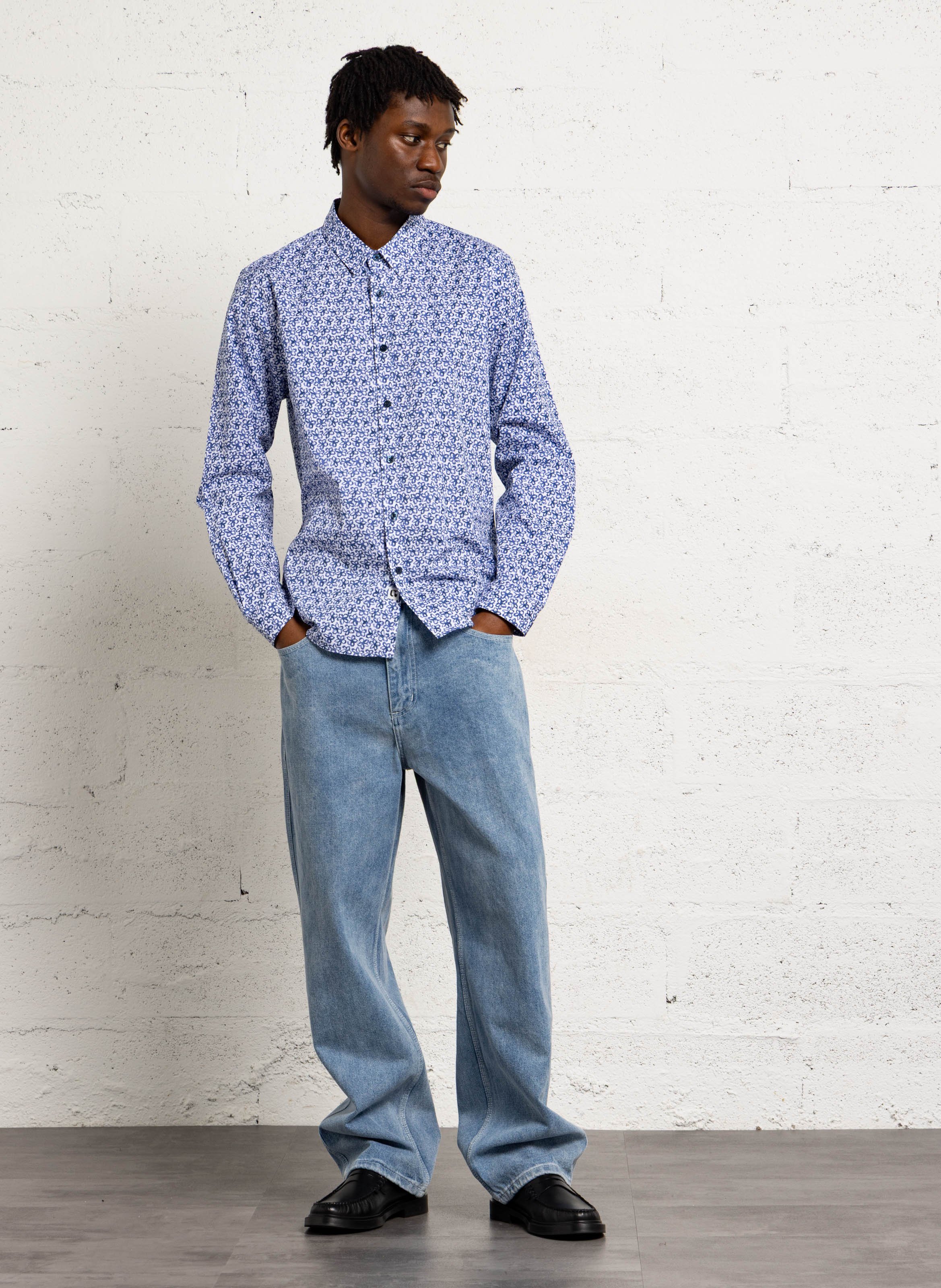 Chemise droite boutonnée à motifs LE TEMPS DES CERISES Bleu